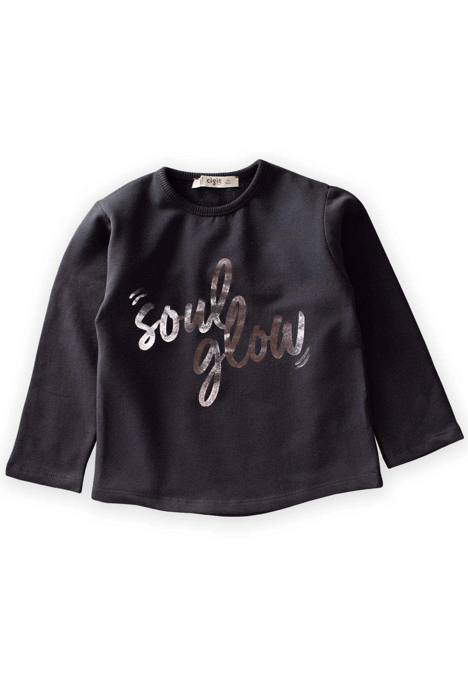CigitSoul Glow Varak Baskılı Sweatshırt 2-10 Yaş ANTRASİT