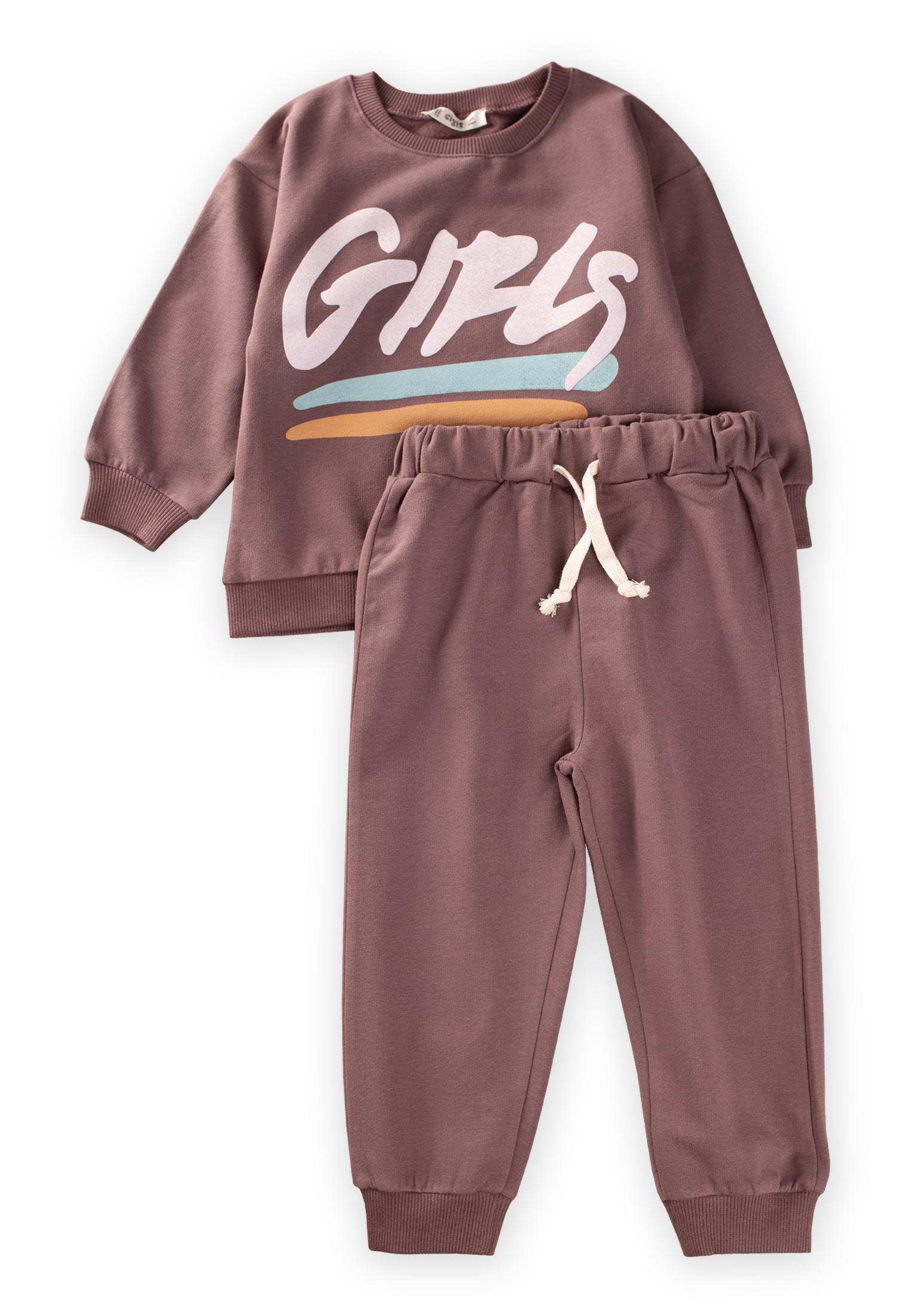 CigitGırls Baskılı Sweatshırt Takım 2-10 Yaş MÜRDÜM