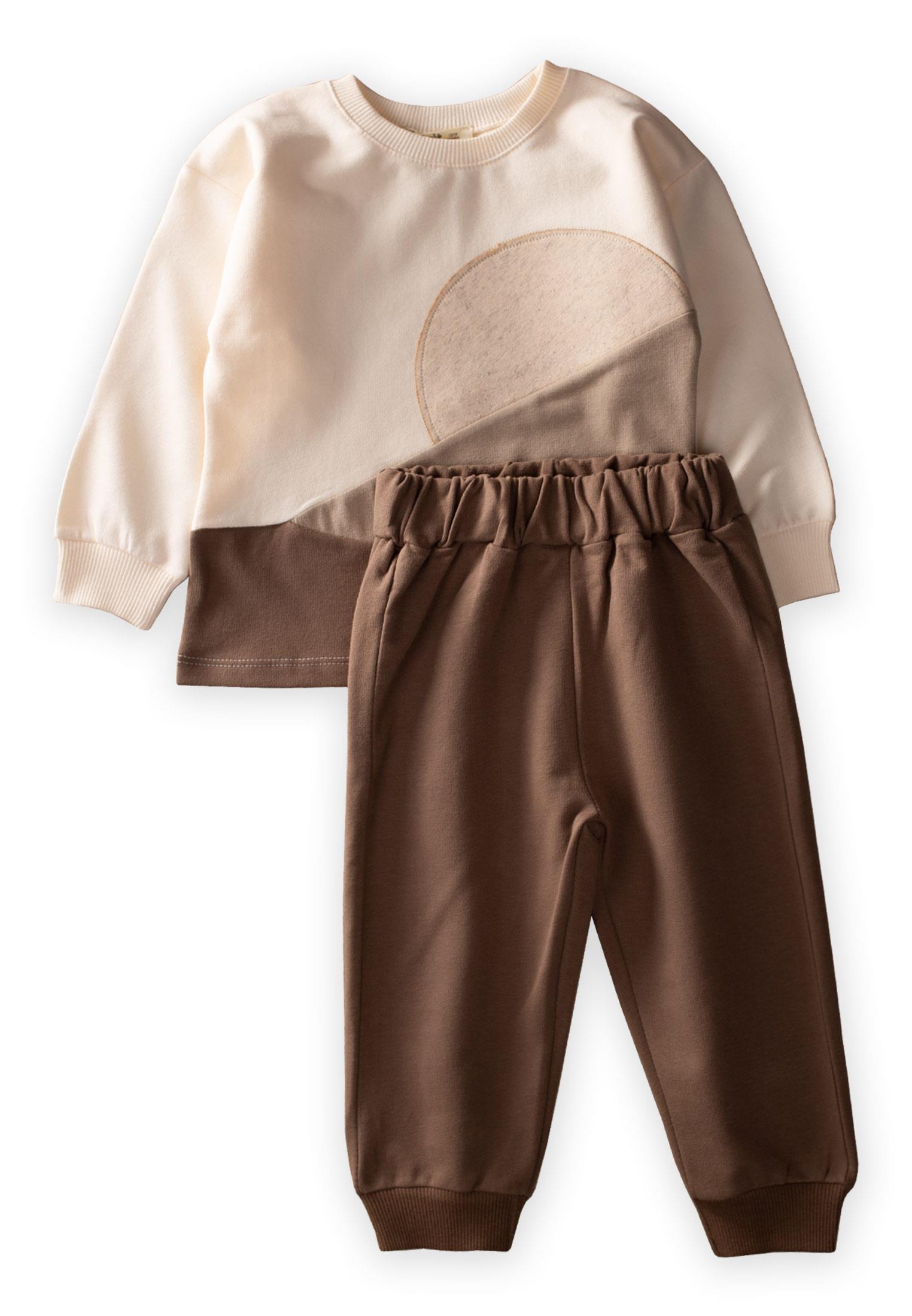 CigitAplikei Colour Block Sweatshırt Takım 1-7 Yaş EKRU