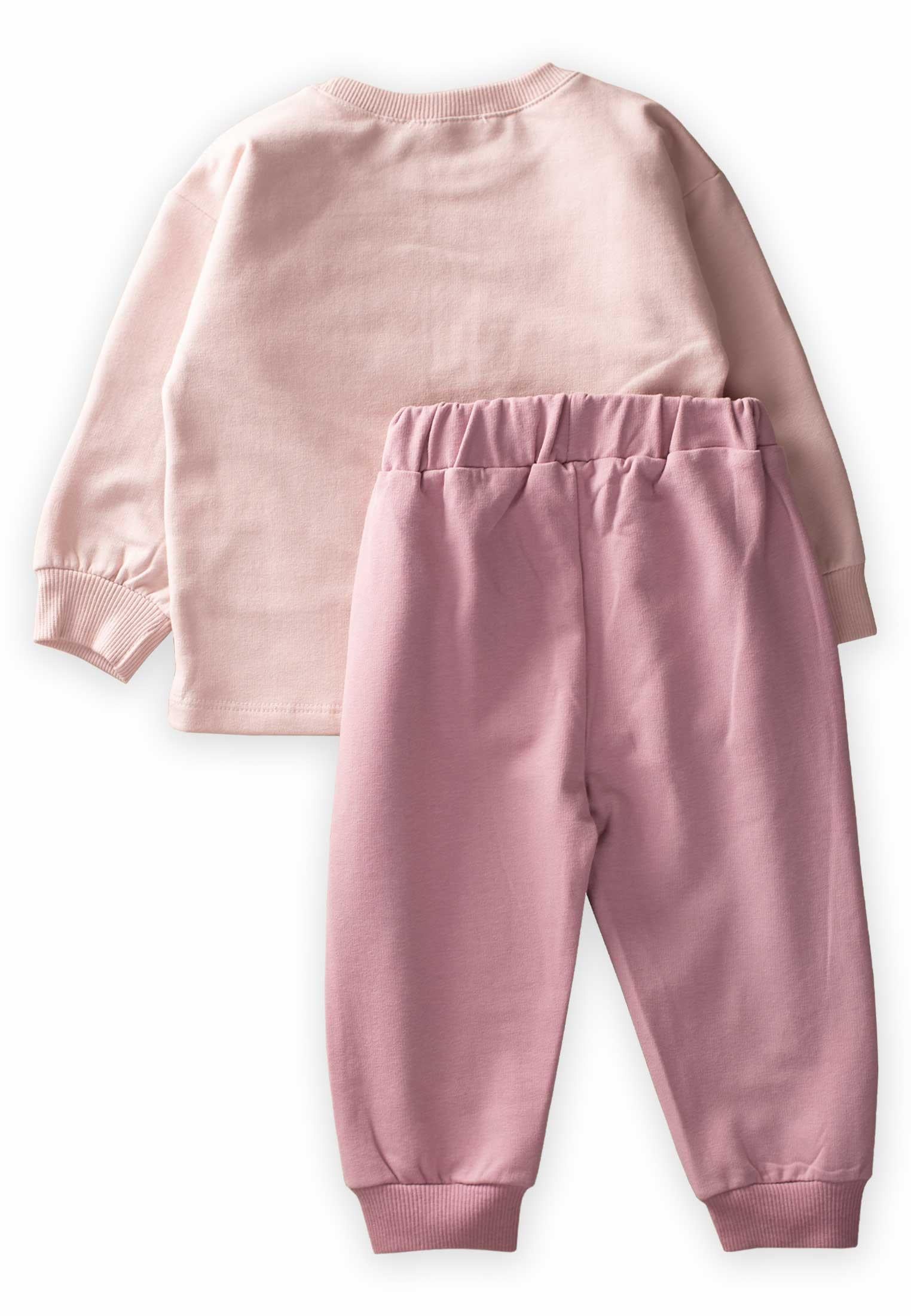 CigitAplikei Colour Block Sweatshırt Takım 1-7 Yaş PUDRA PEMBE