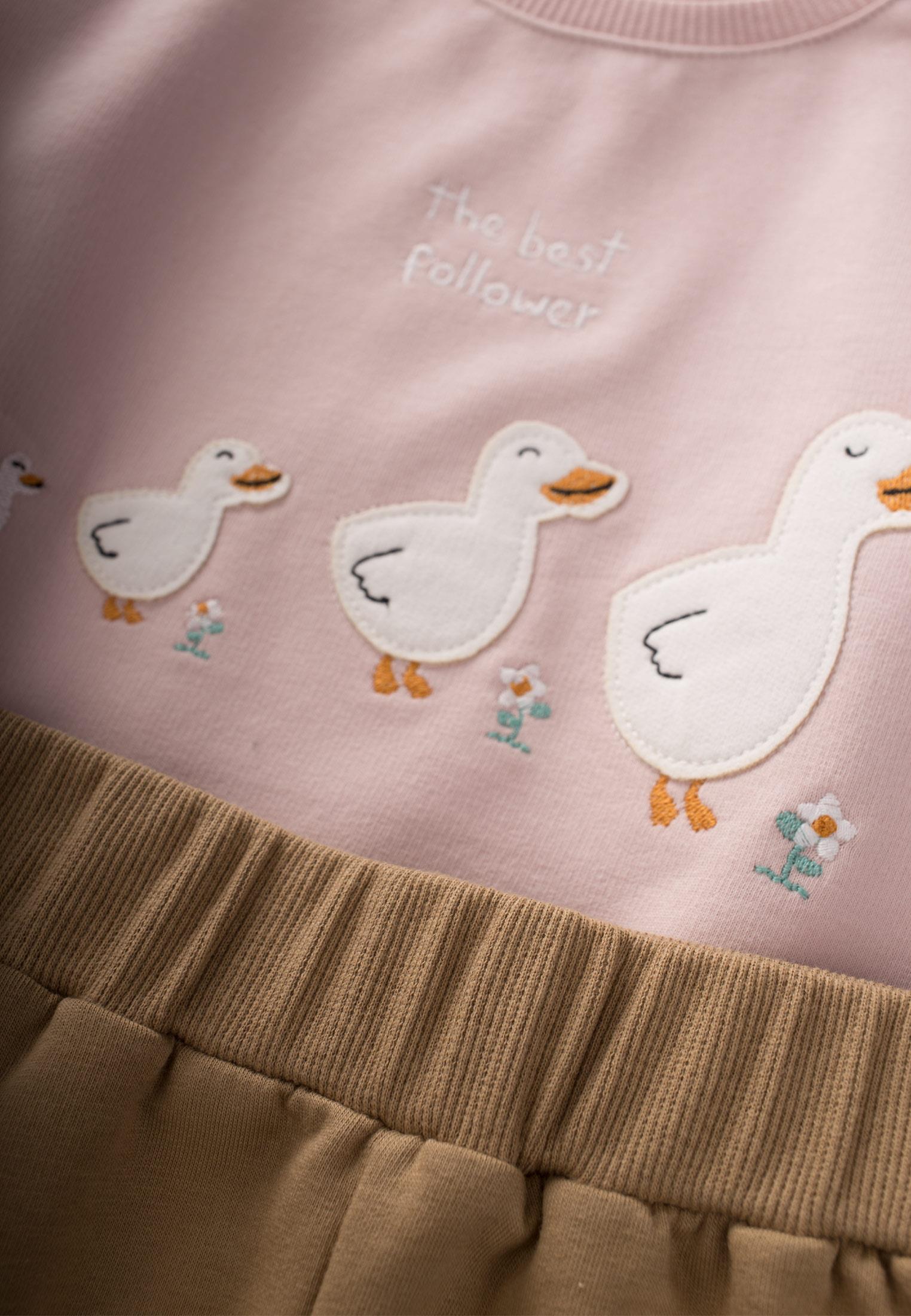 CigitÖrdek Aplikeli Sweatshırt Takım 1-6 Yaş PUDRA PEMBE