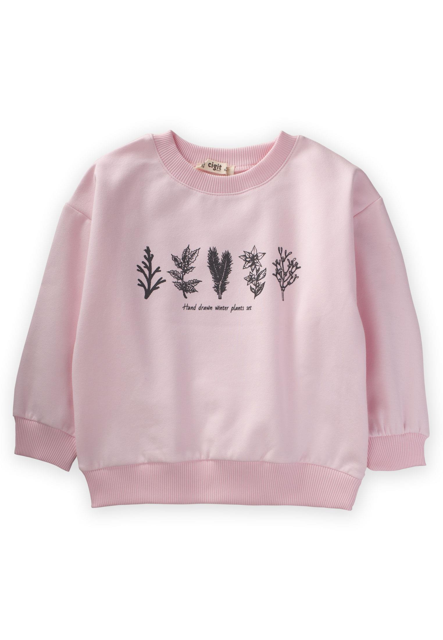 CigitBaskılı Sweatshırt 2-10 Yaş PUDRA PEMBE
