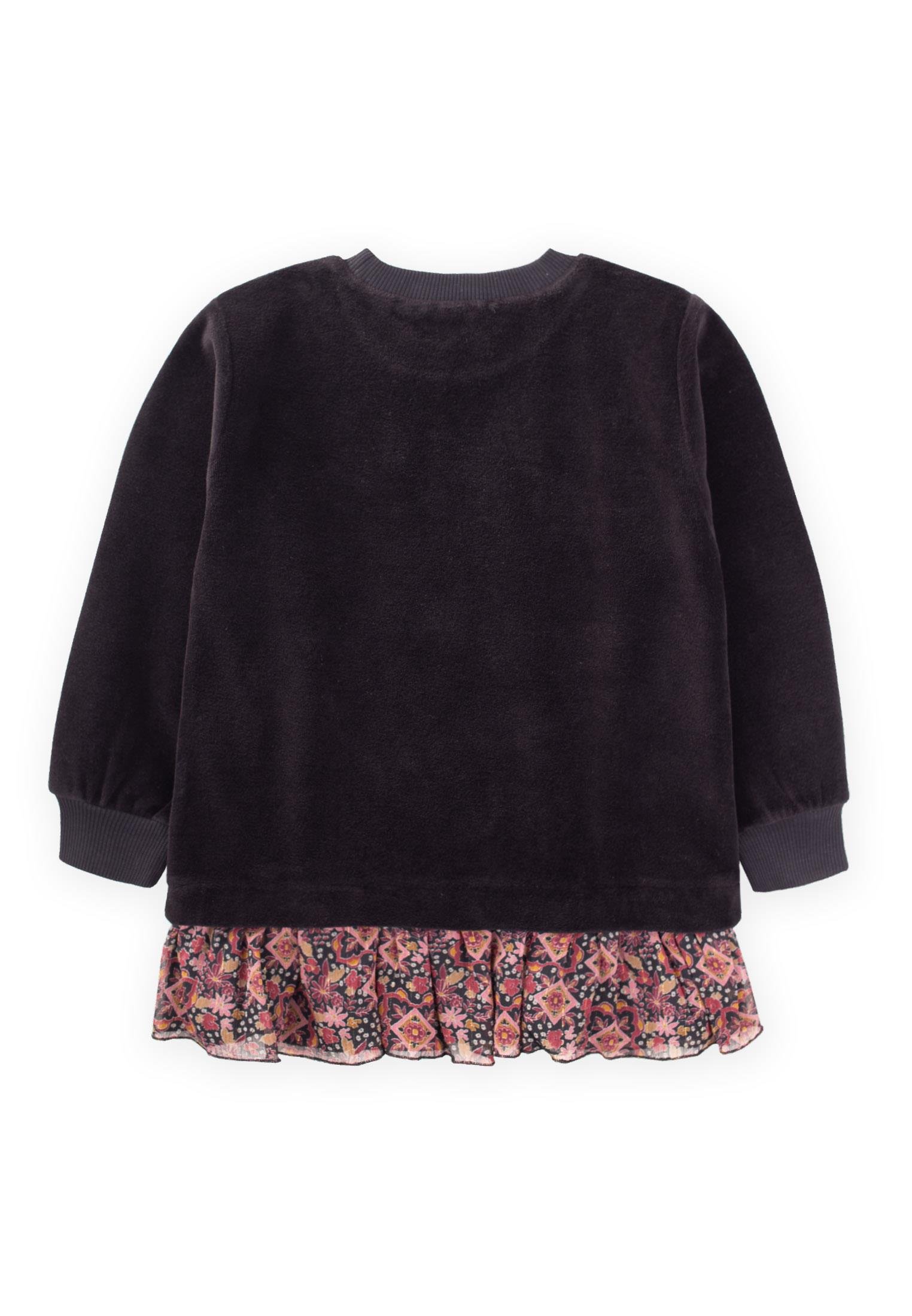 CigitGarnili Kadife Kız Sweatshırt 2-12 Yaş SİYAH