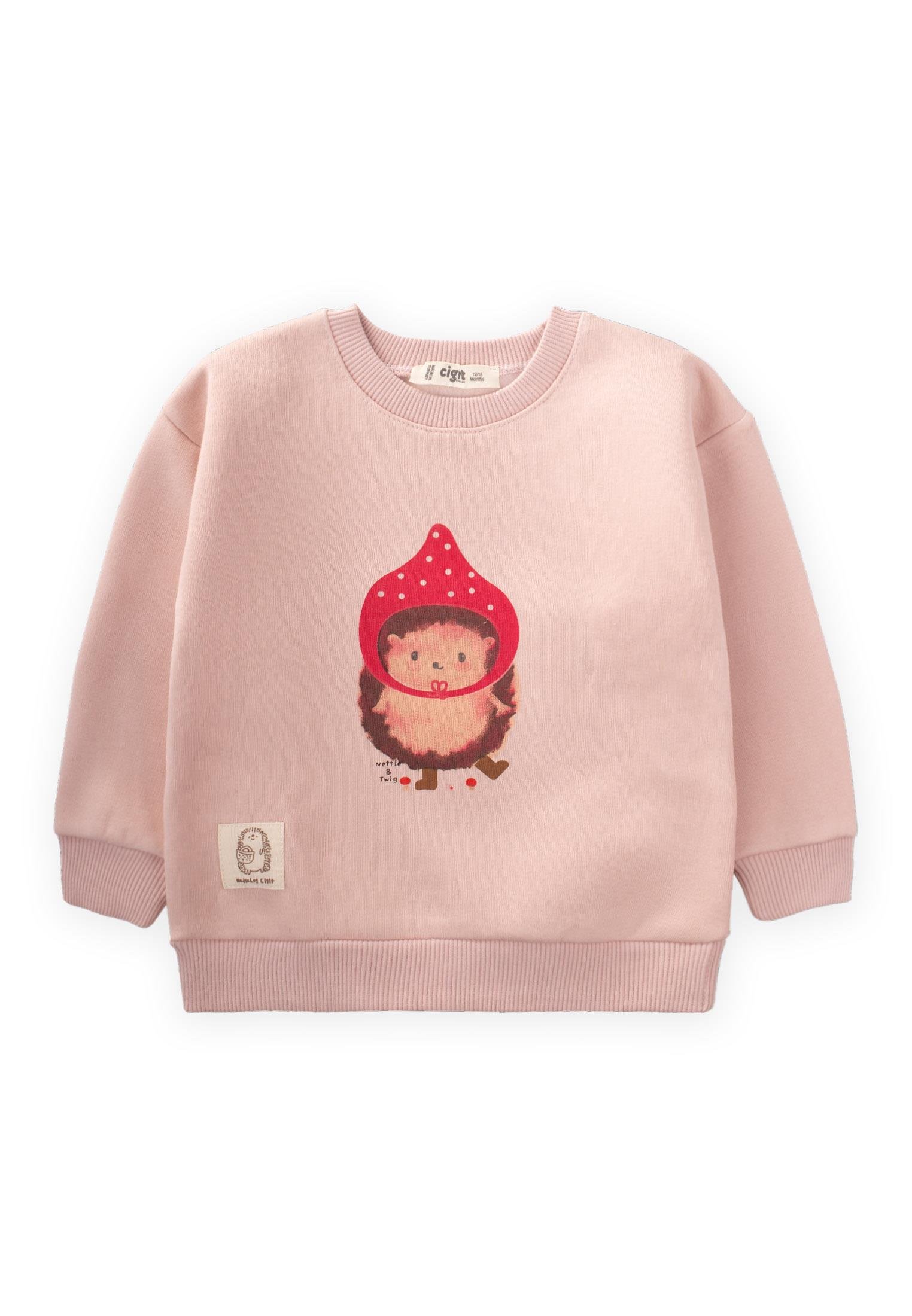 CigitKirpi Baskılı Sweatshırt 1-7 Yaş PUDRA PEMBE