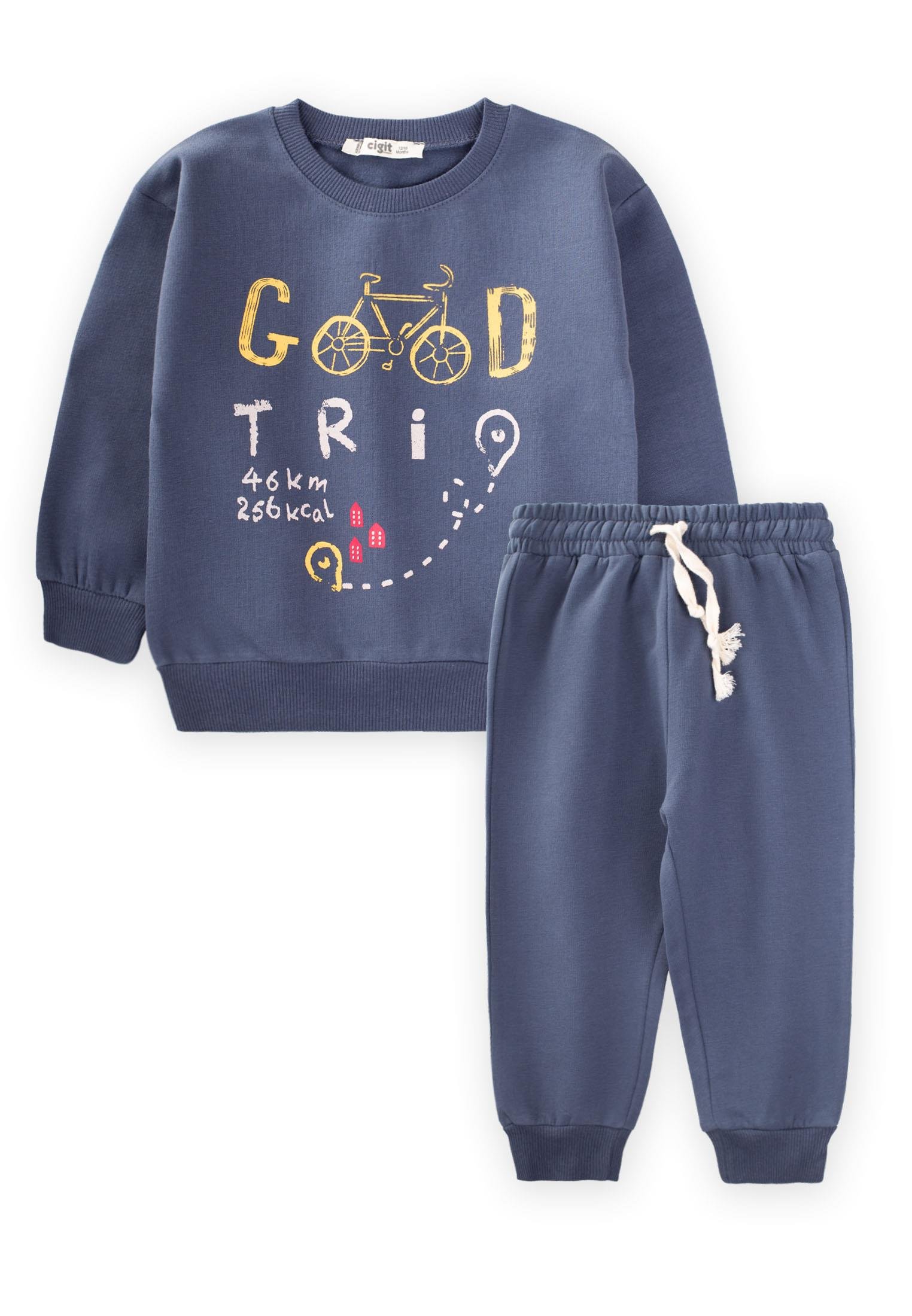 CigitGood Tri Baskılı Sweatshırt Takım 1-8 Yaş LACİVERT