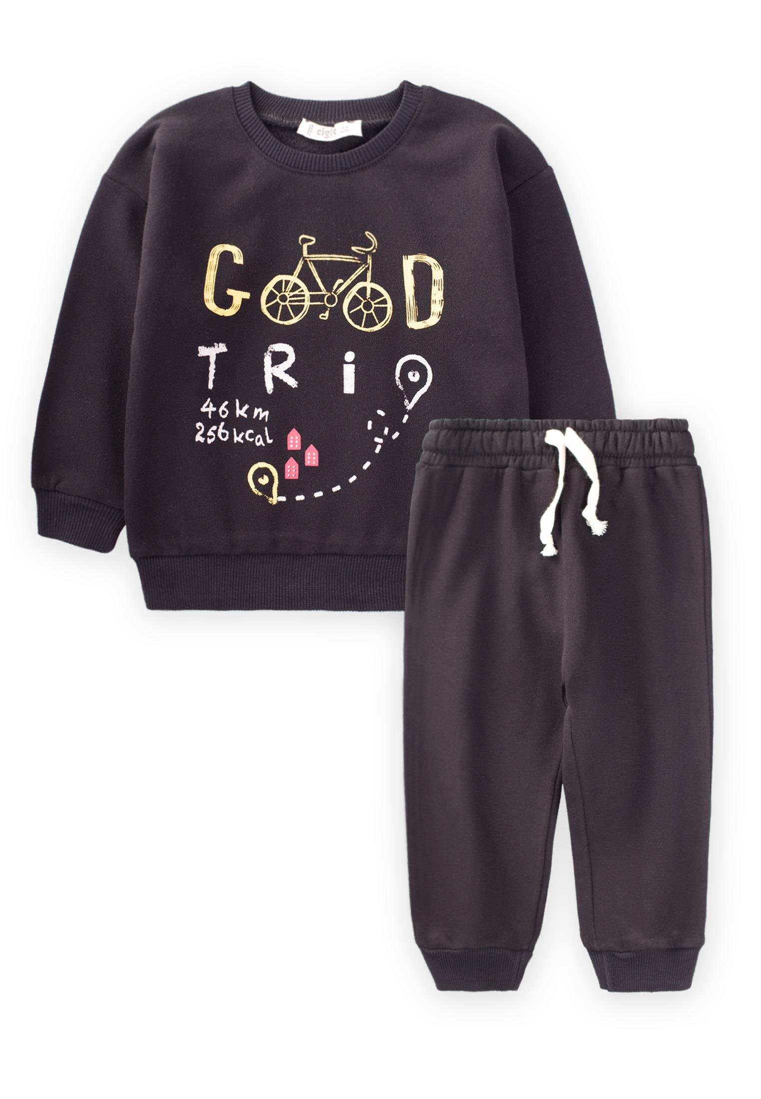 CigitGood Tri Baskılı Sweatshırt Takım 1-8 Yaş SİYAH