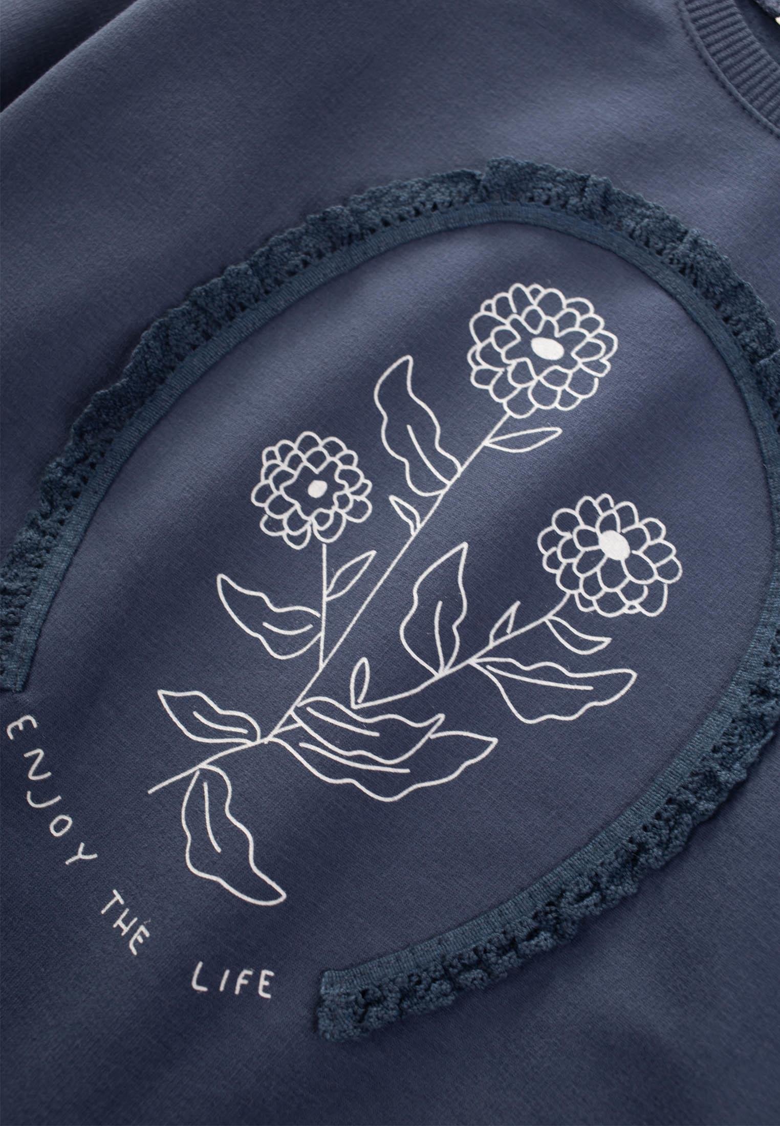 CigitBrode Detaylı Yıldız Çiçeği Baskılı Kız Sweatshirt 3-13 Yaş LACİVERT