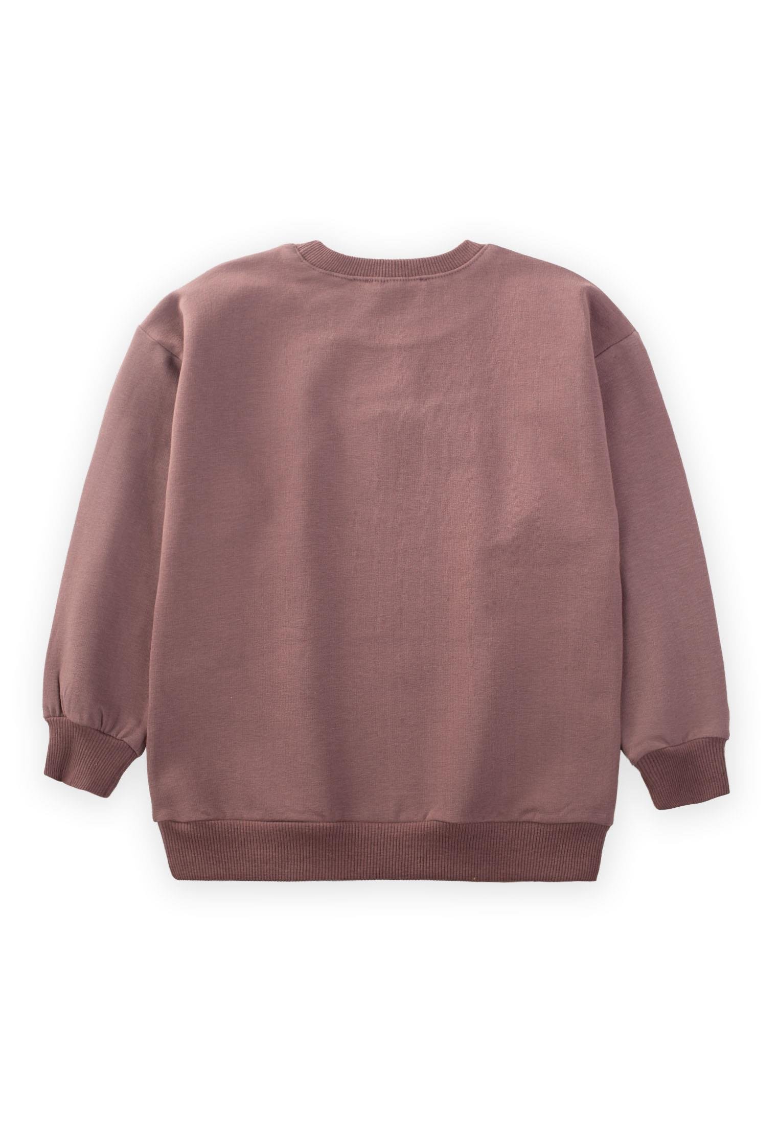 CigitBrode Detaylı Yıldız Çiçeği Baskılı Kız Sweatshirt 3-13 Yaş MÜRDÜM