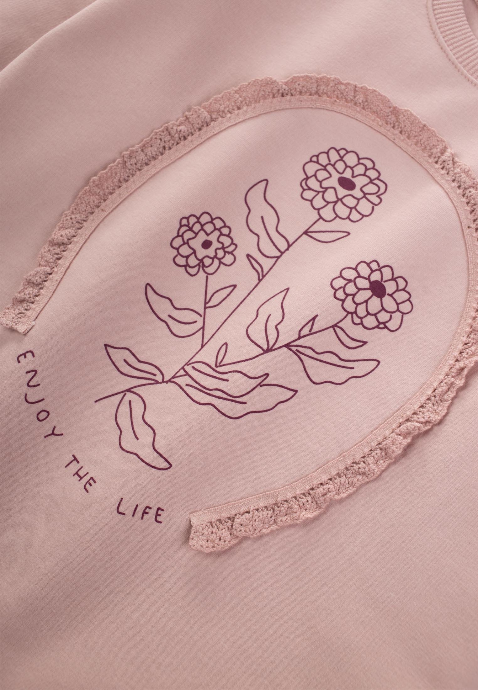 CigitBrode Detaylı Yıldız Çiçeği Baskılı Kız Sweatshirt 3-13 Yaş PUDRA