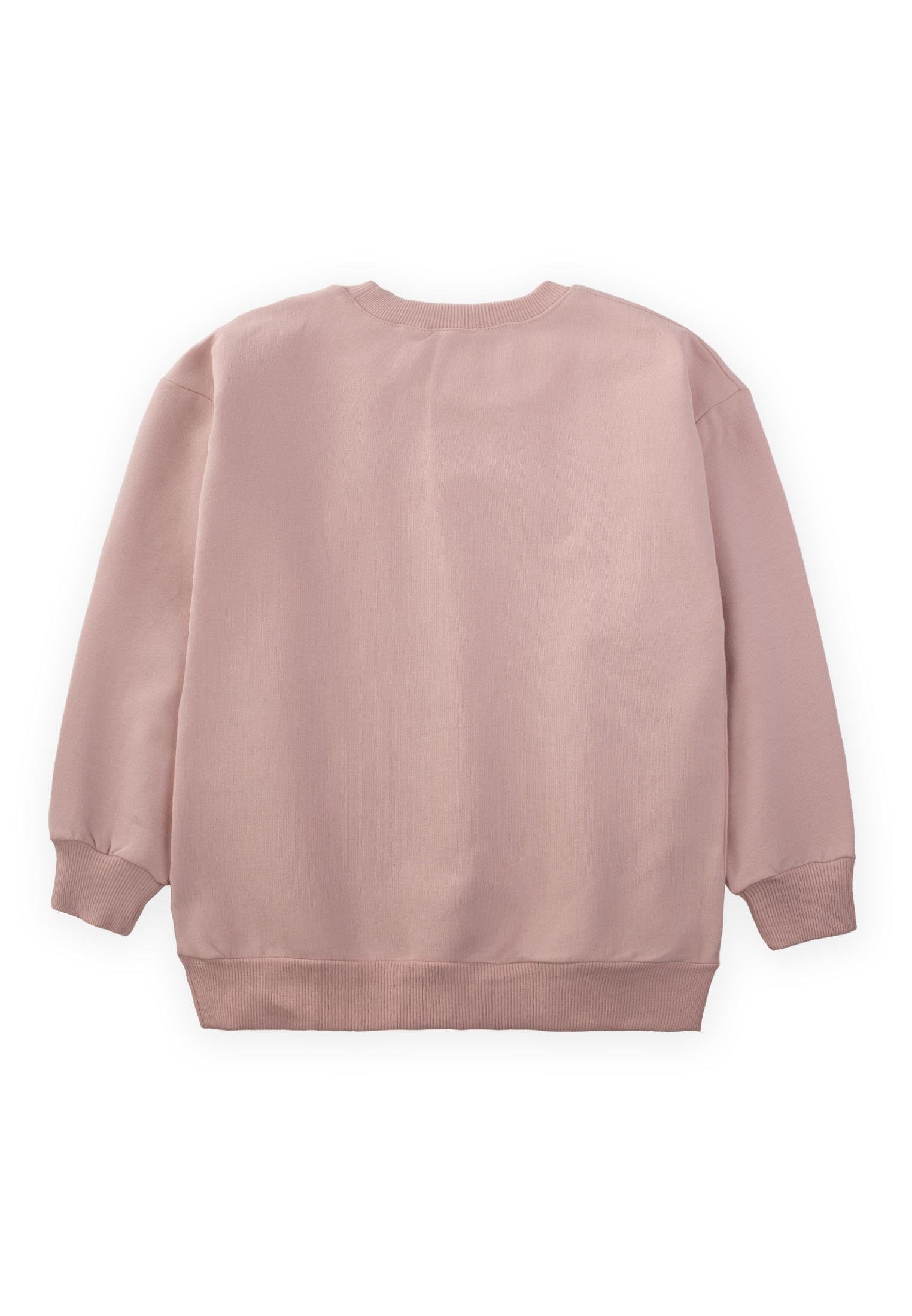 CigitBrode Detaylı Yıldız Çiçeği Baskılı Kız Sweatshirt 3-13 Yaş PUDRA