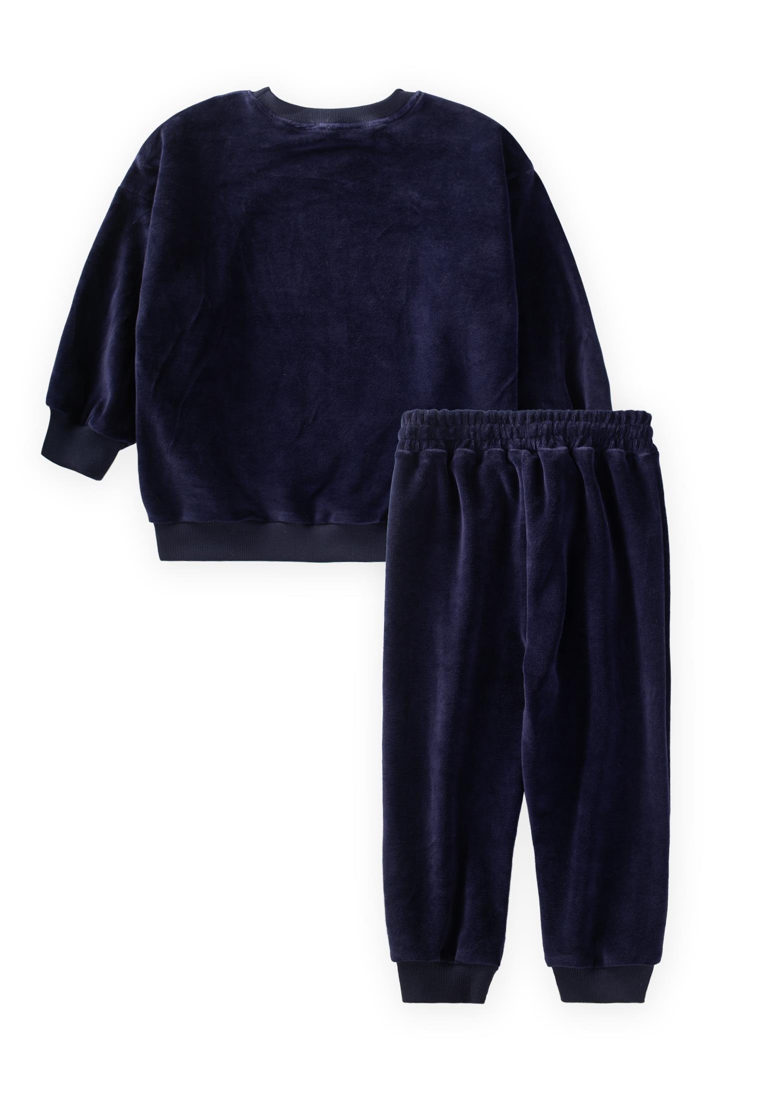 CigitTaş Detaylı Kadife Kız Sweatshırt Takım 2-10 Yaş LACİVERT