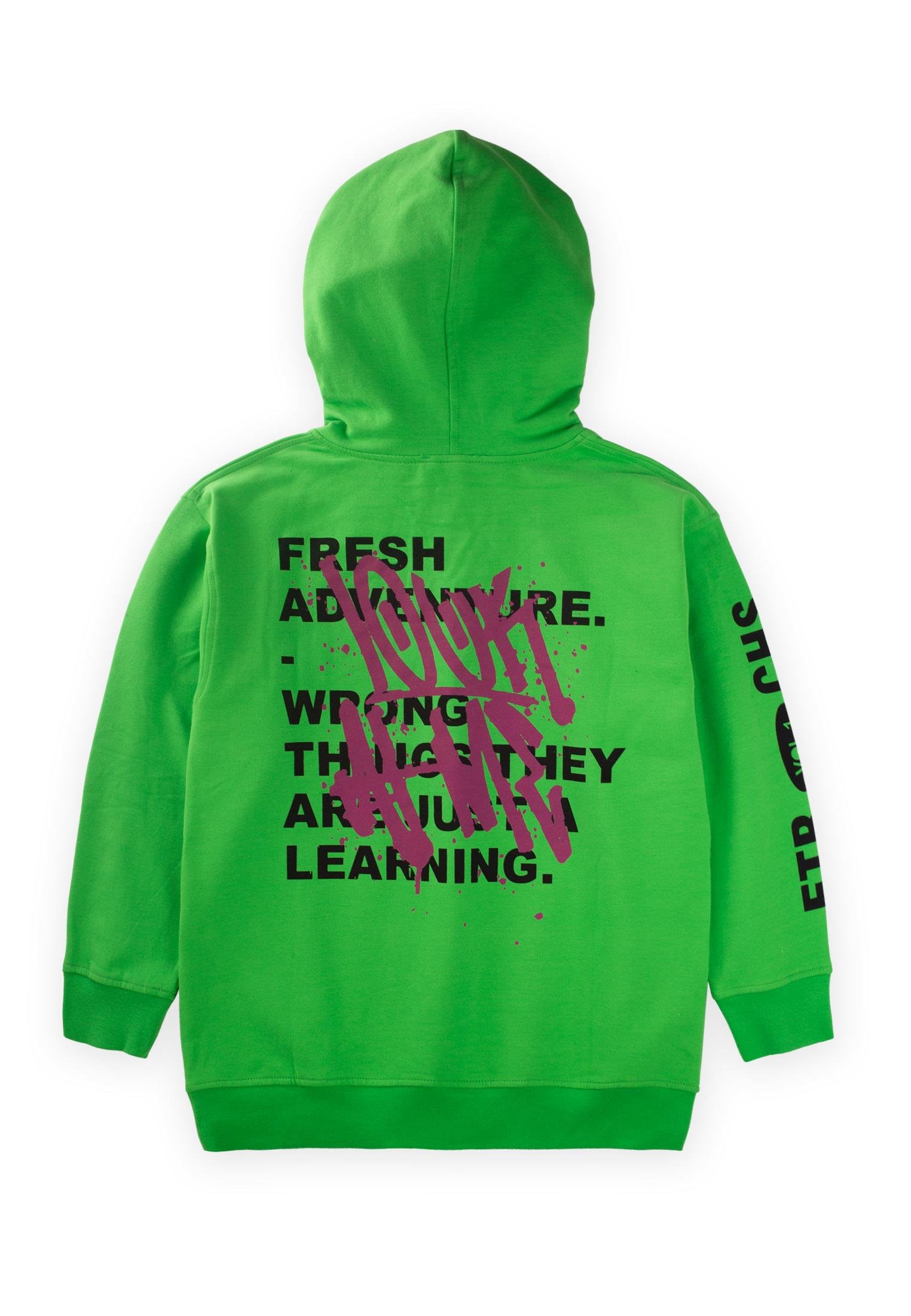 CigitLook Fresh Baskılı Kapşonlu Sweatshırt 9-14 Yaş YEŞİL