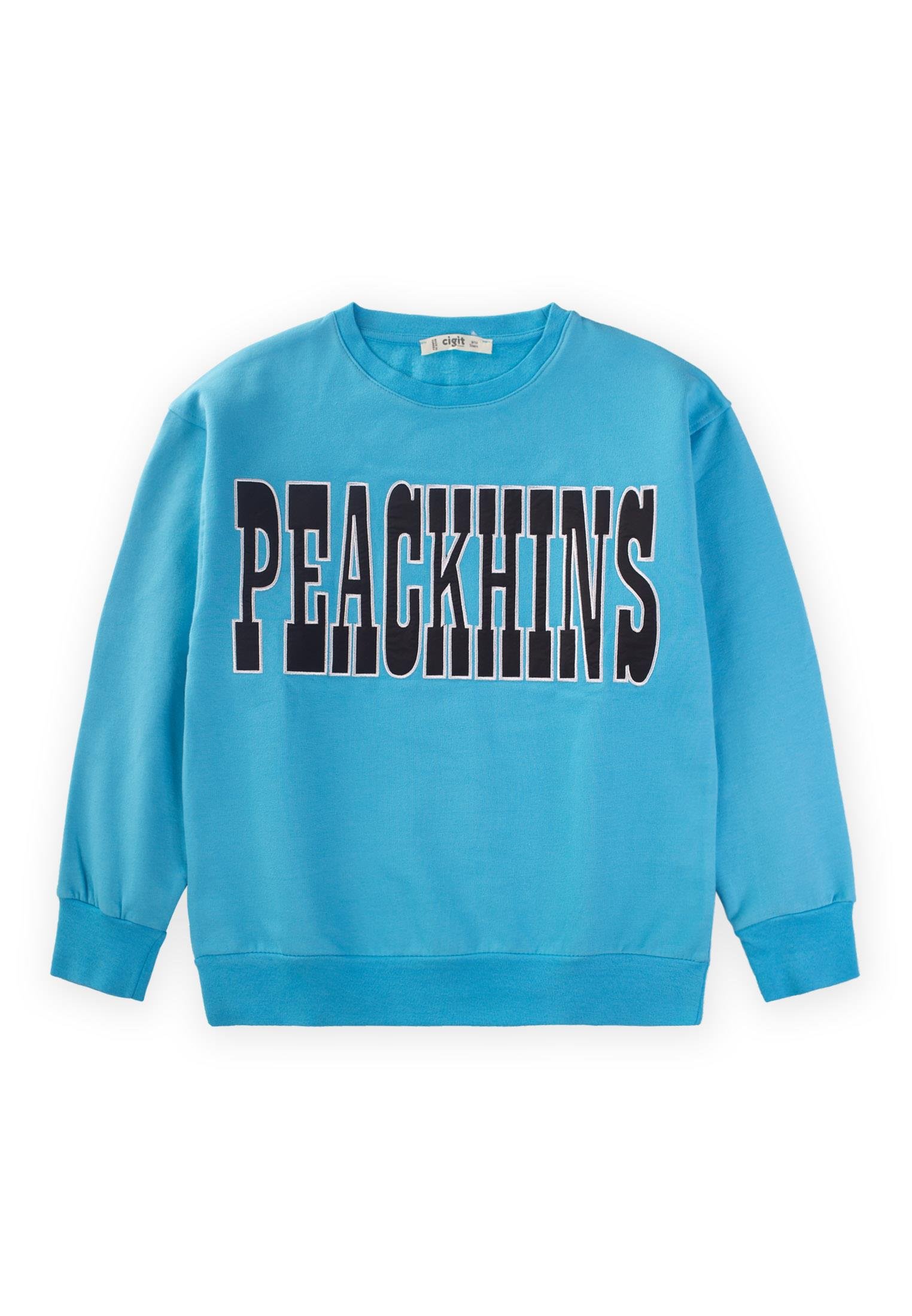 CigitPeackhıns Nakışlı Sweatshırt 9-14 Yaş MAVİ