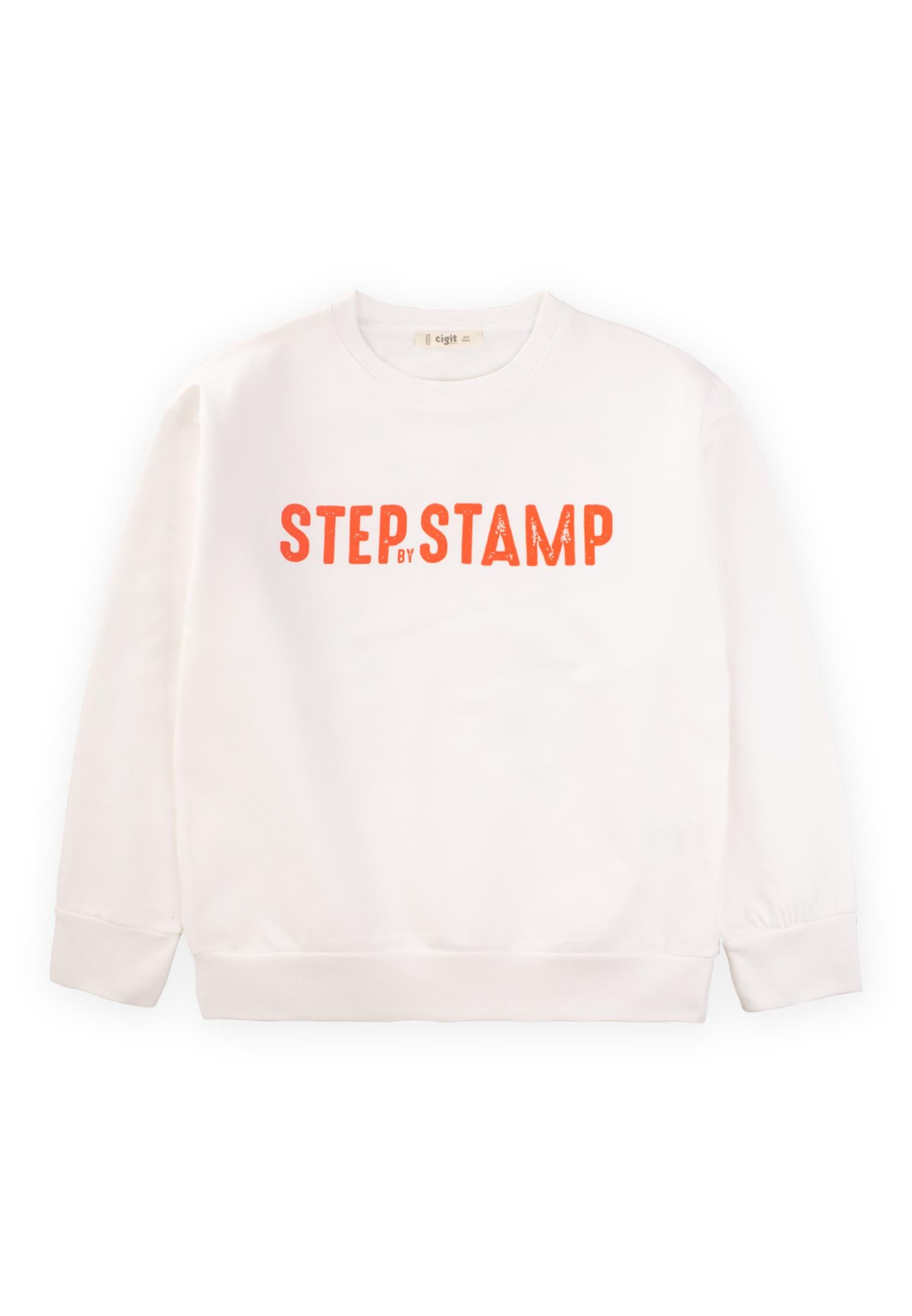 CigitStep By Stamp Baskılı Sweatshırt 9-14 Yaş KIRIK BEYAZ