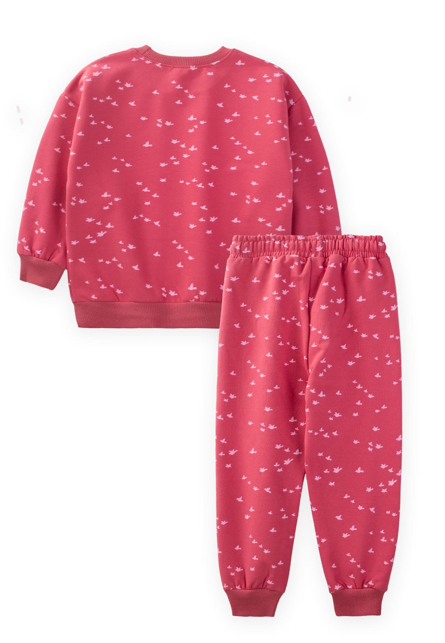 CigitDesenli Sweatshirt Kız Takım 2-10 Yaş Kuş Desenli