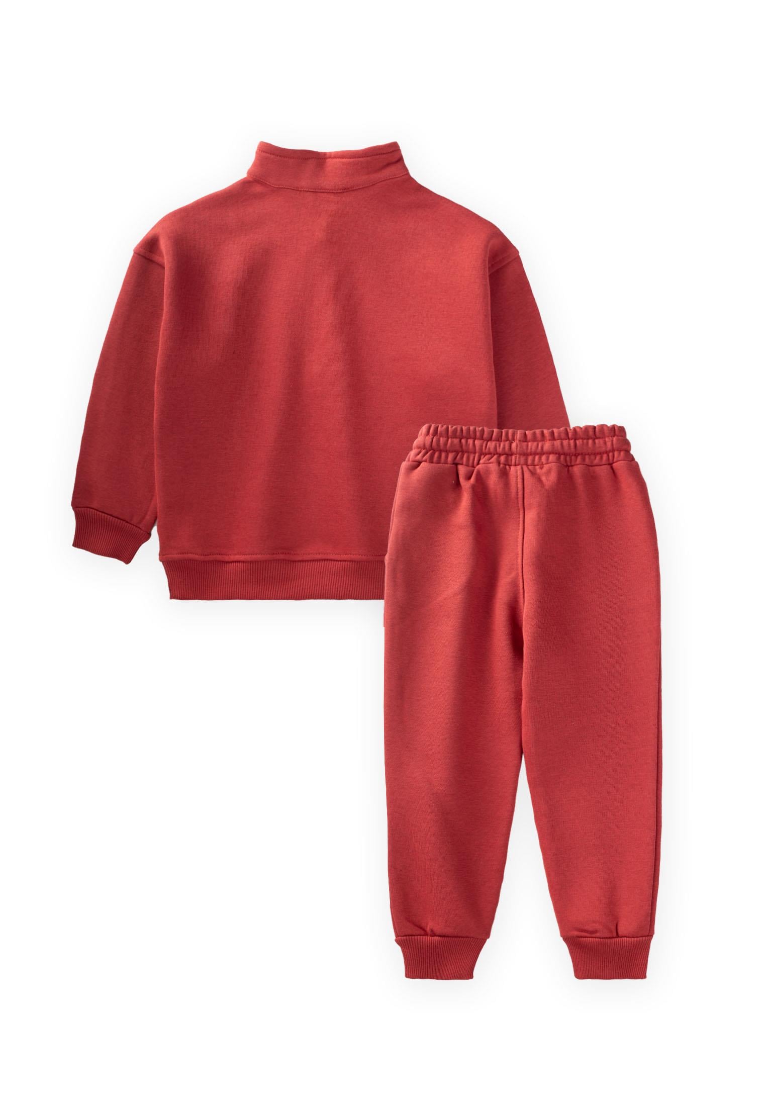 CigitFermuarlı Baskılı Sweatshırt Takım 3-10 Yaş BORDO
