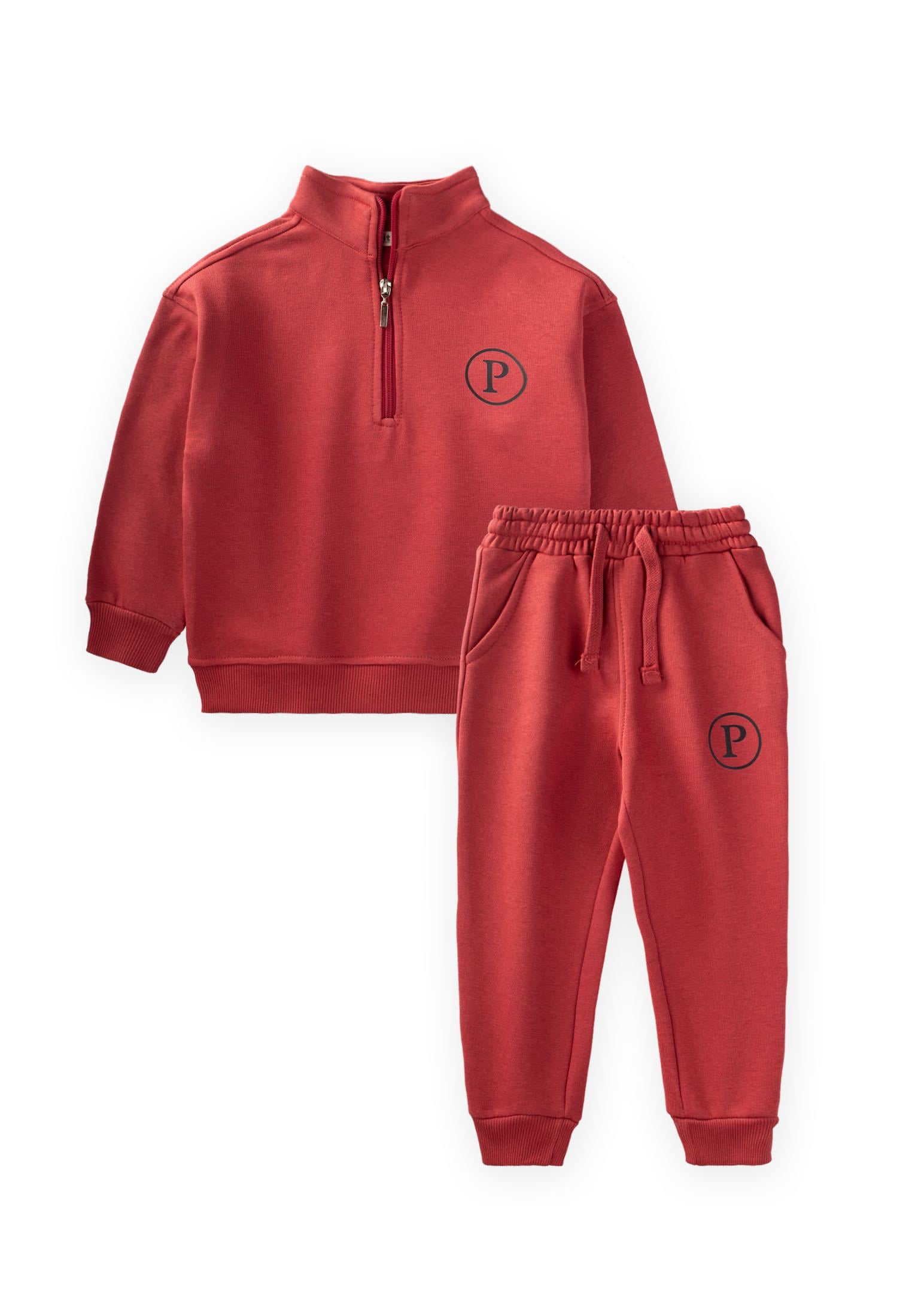 CigitFermuarlı Baskılı Sweatshırt Takım 3-10 Yaş BORDO