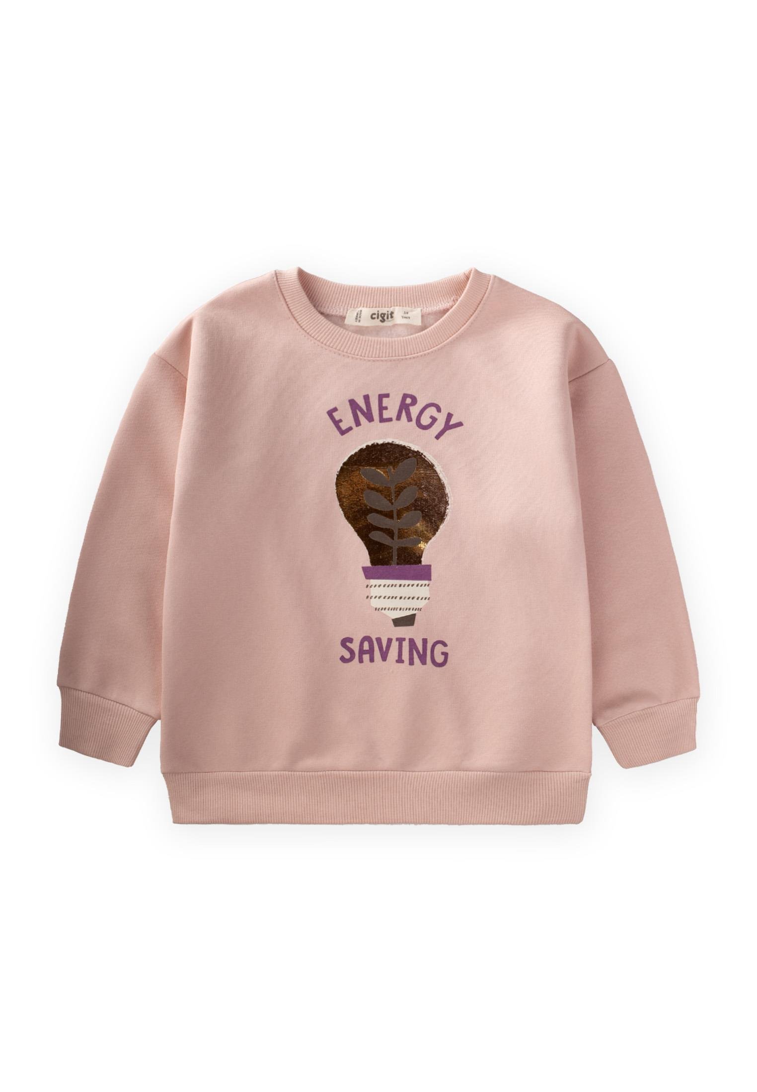 CigitVarak Baskılı Kız Sweatshıt 3-10 Yaş PUDRA PEMBE
