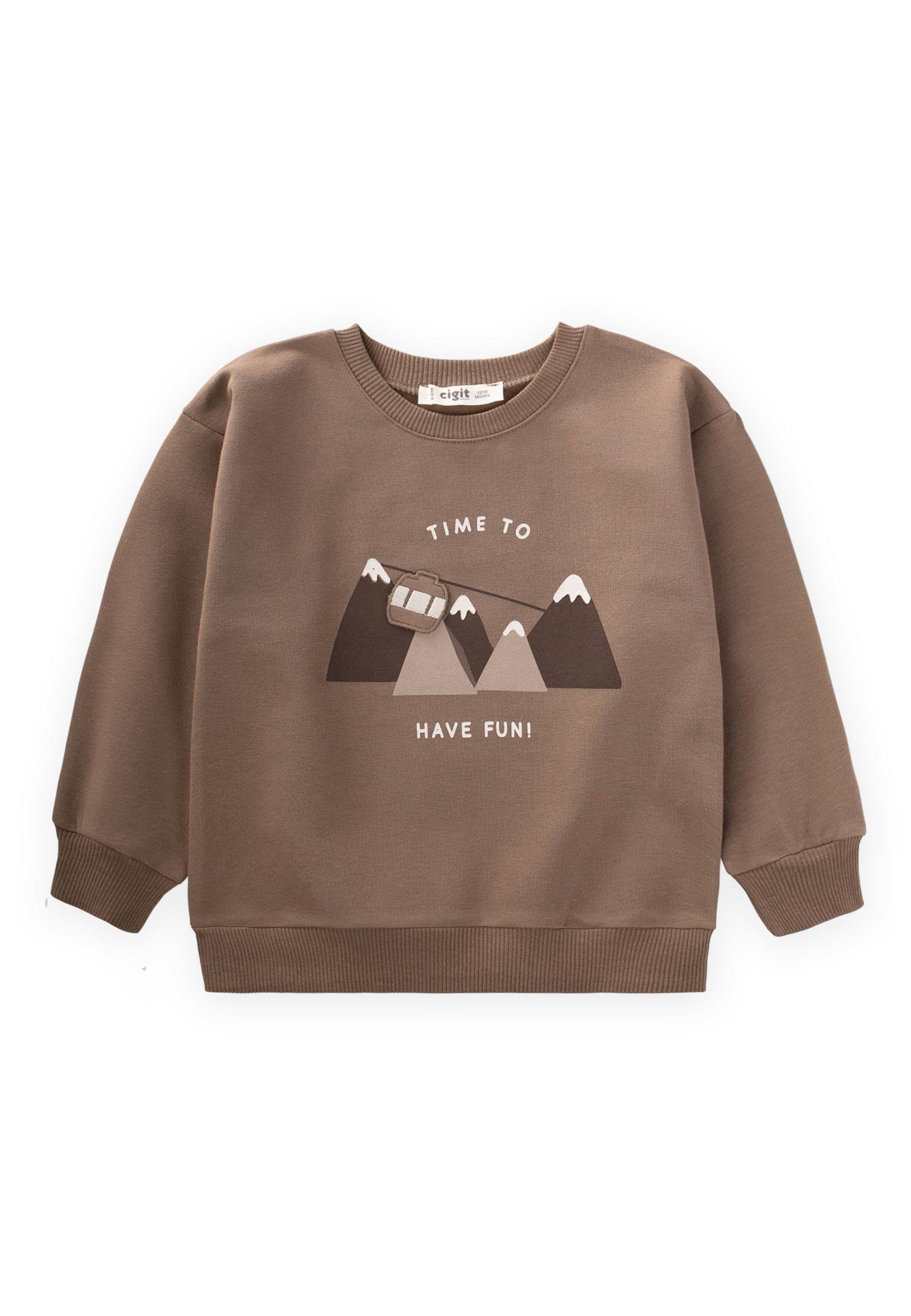 CigitTeleferik Baskılı Sweatshırt 1-7 Yaş VİZON