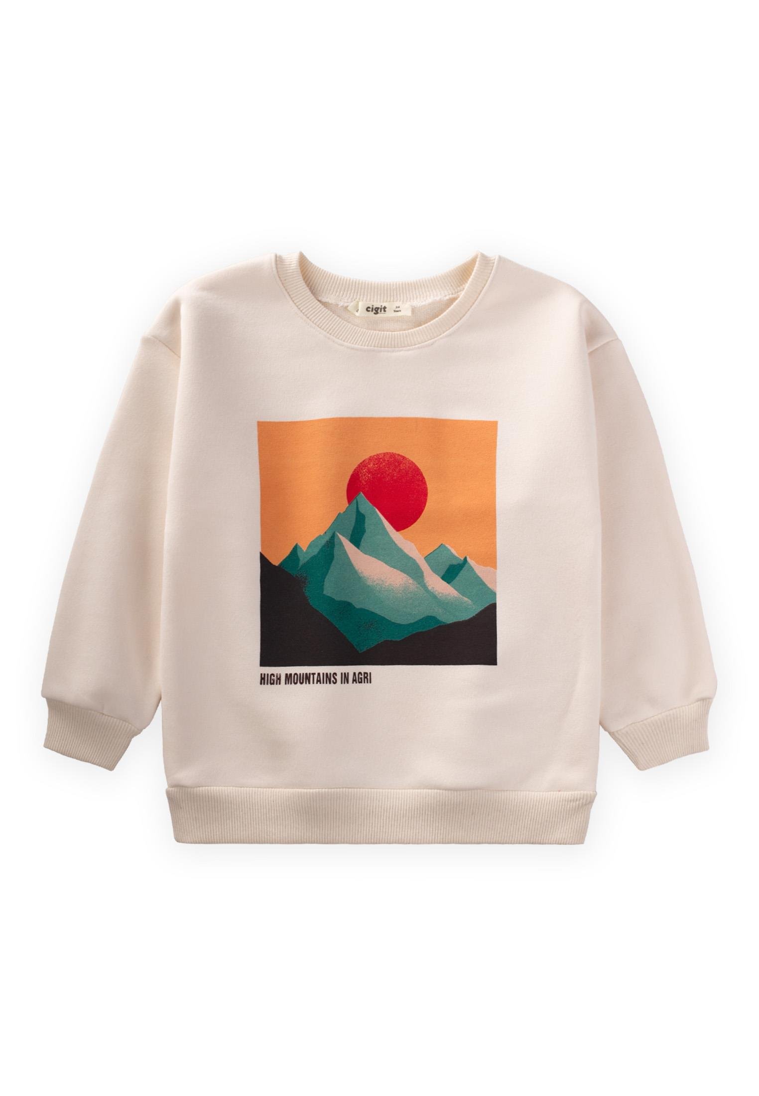 CigitDağ Baskılı Sweatshırt 3-9 Yaş EKRU