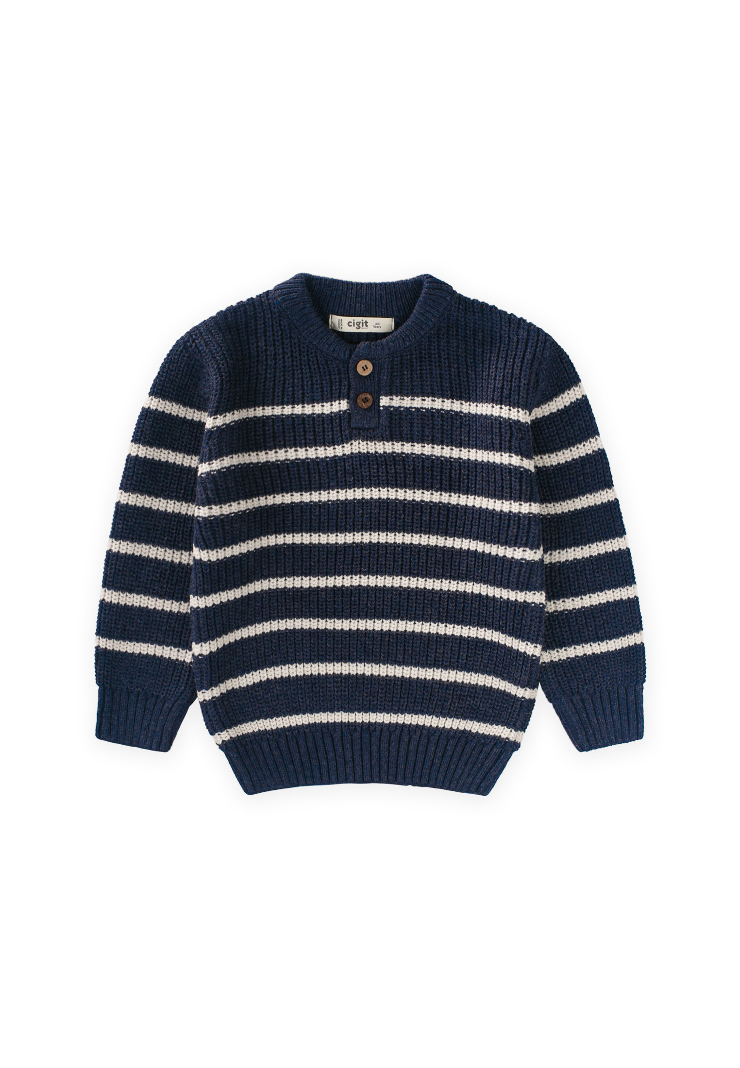 CigitÇizgili Triko Kazak 2-8 Yaş İNDİGO MAVİ