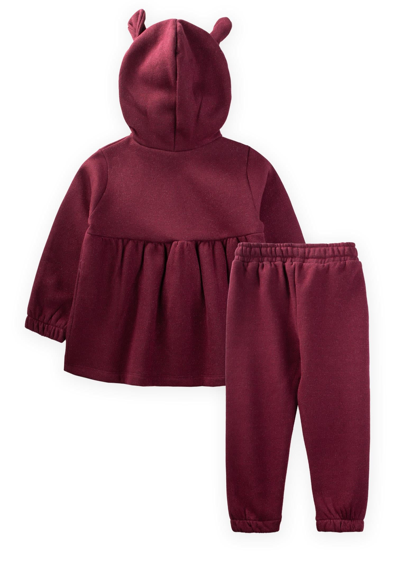 CigitSimli Kulaklı Sweatshırt Takım 2-7 Yaş BORDO