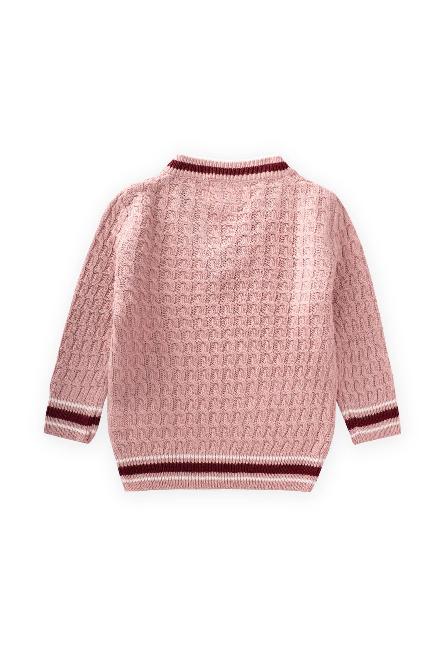 CigitSaç Örgü V Yaka Kazak 2-9 Yaş PUDRA PEMBE