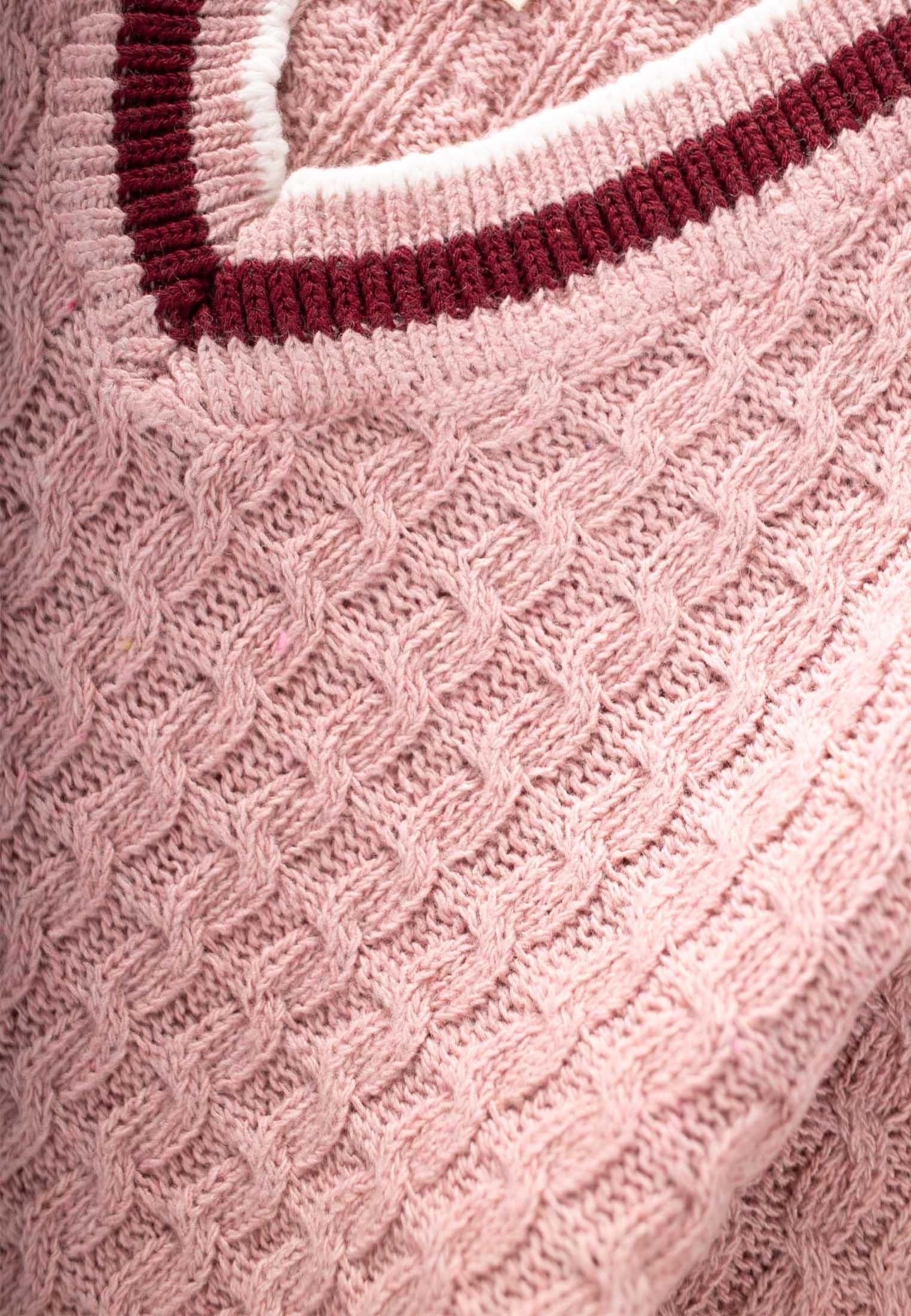 CigitSaç Örgü V Yaka Kazak 2-9 Yaş PUDRA PEMBE