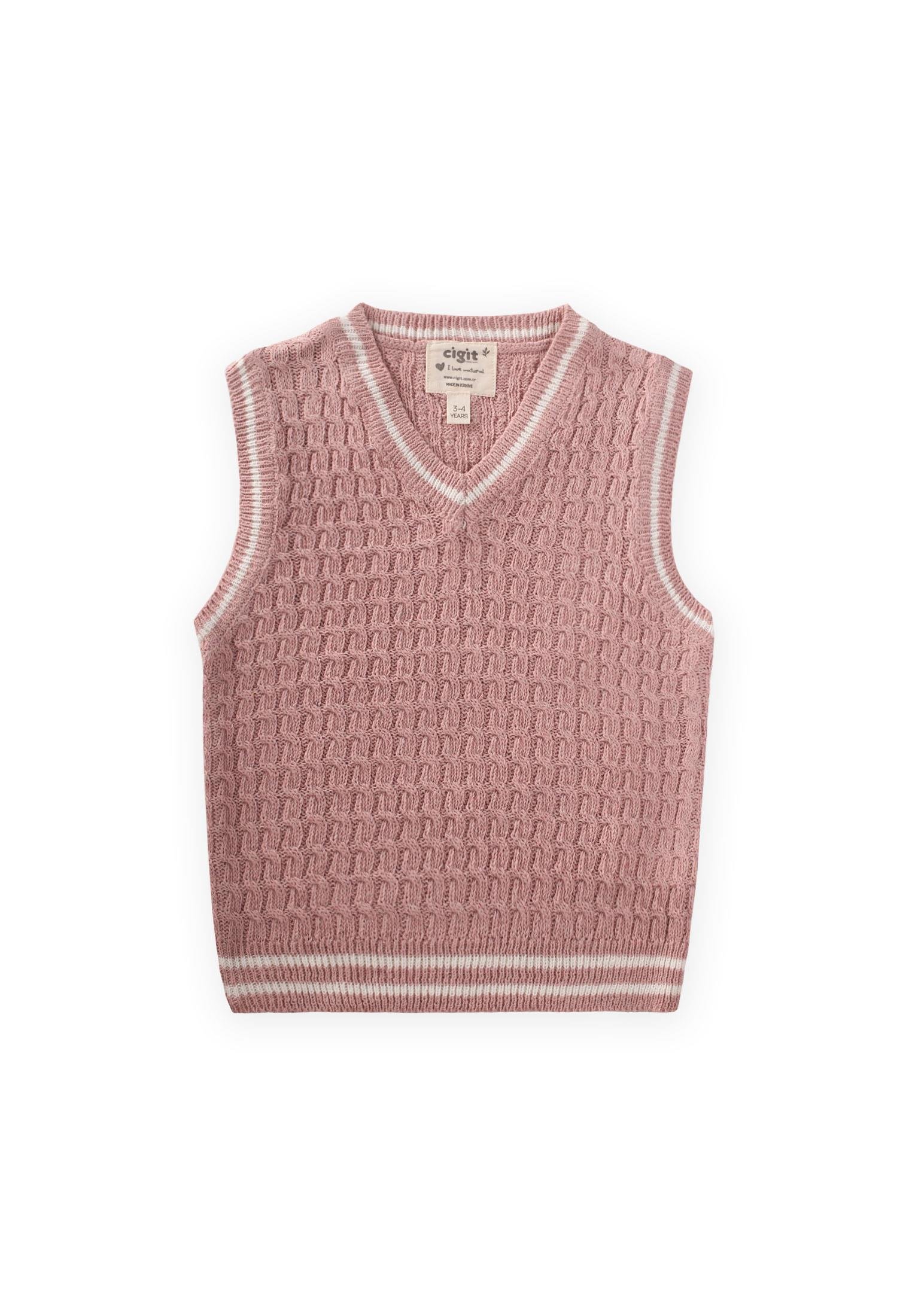 CigitSaş Örgü Triko Süeter 3-9 Yaş PUDRA PEMBE