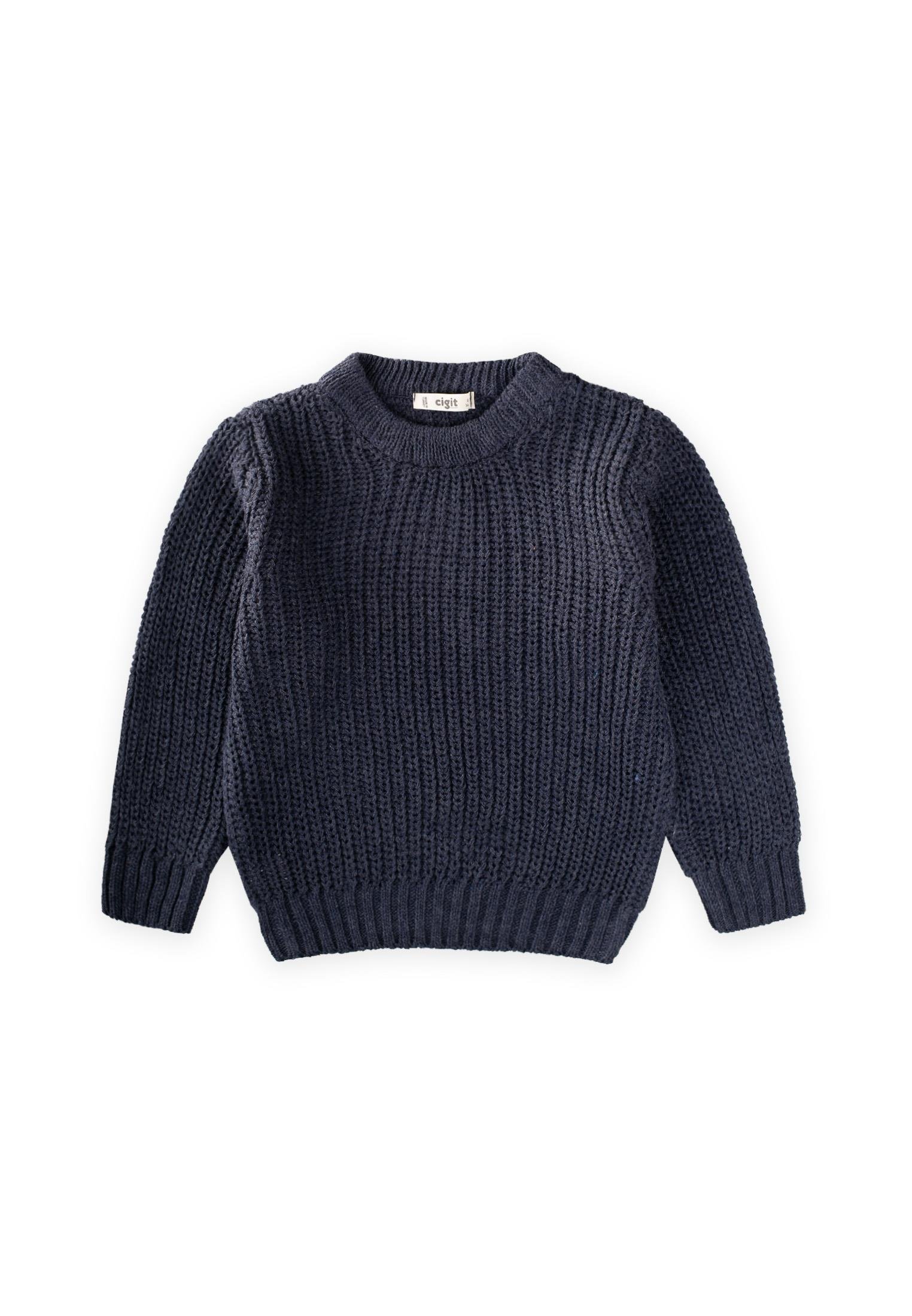 CigitBisiklet Yaka Selanik Triko Kazak 2-8 Yaş İNDİGO MAVİ