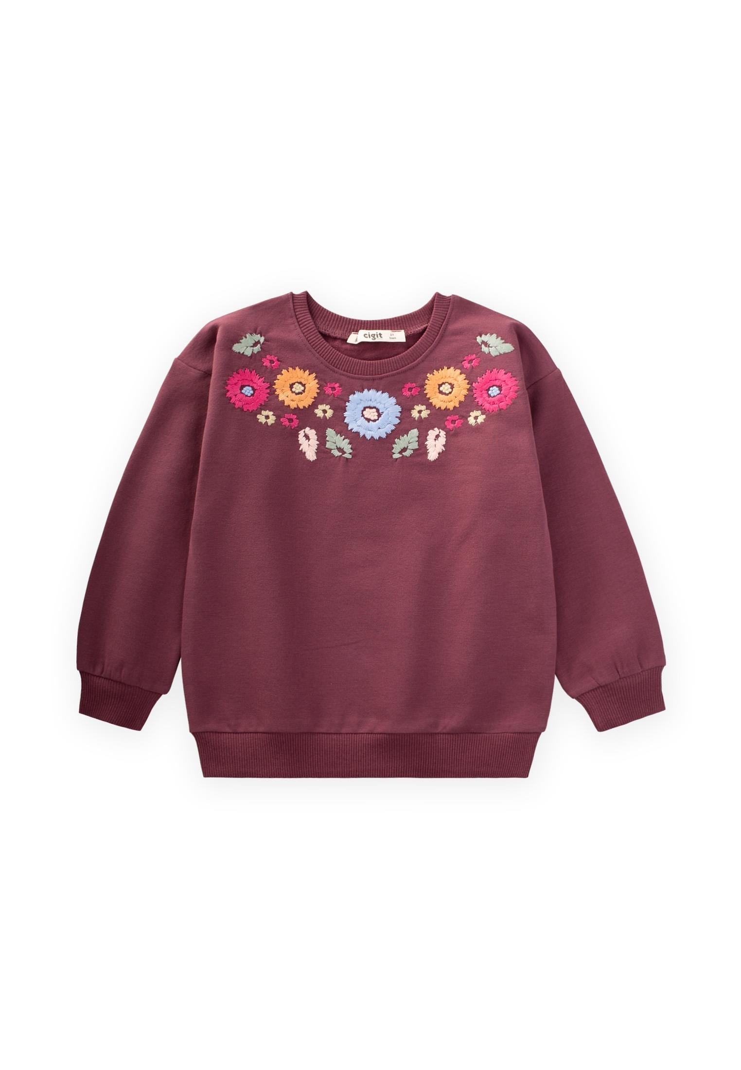 CigitÇiçek Nakışlı Sweatshırt 2-7 Yaş MÜRDÜM