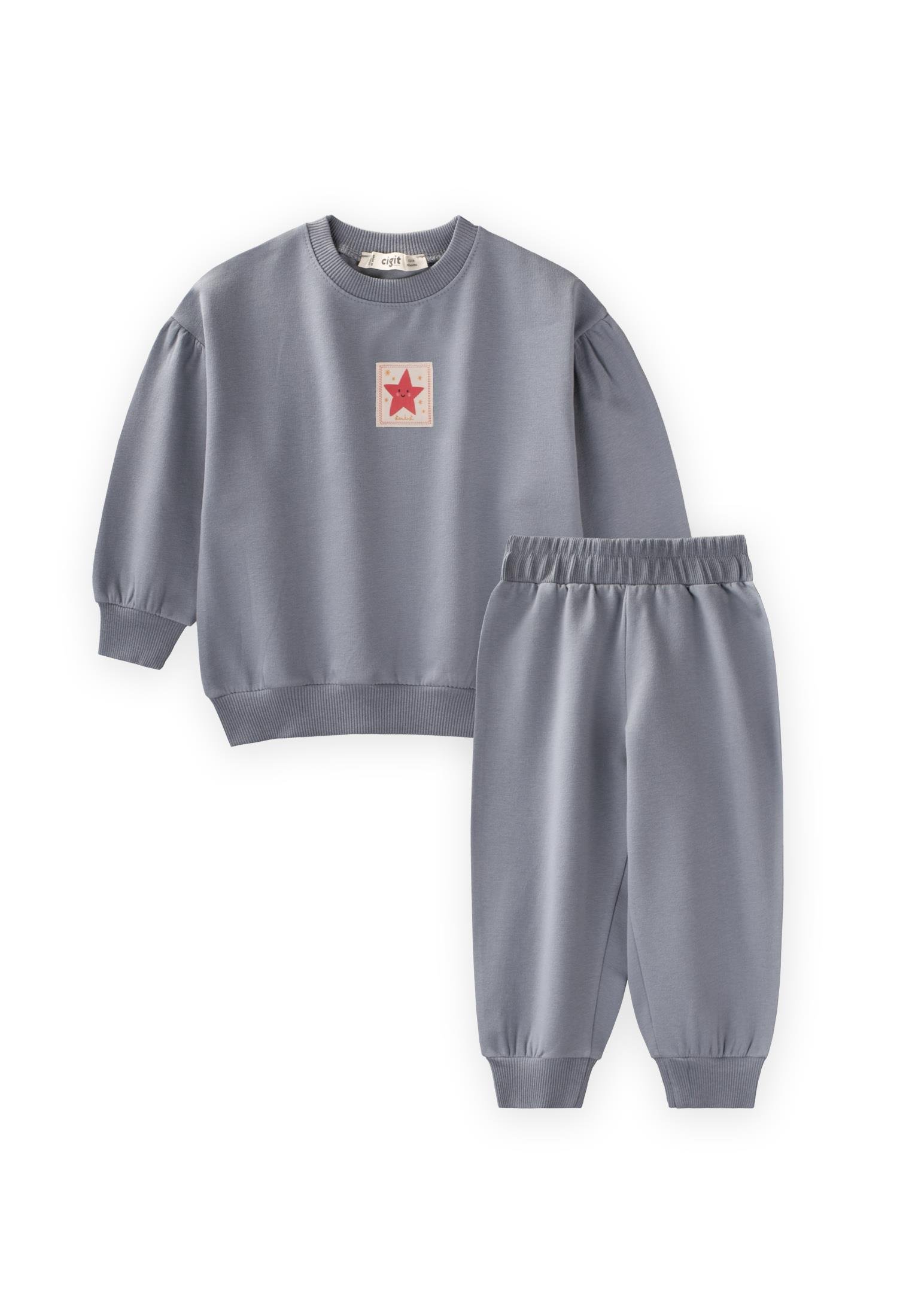 CigitEtiket Detaylı Sweatshırt Takım 1-7 Yaş MİNT YEŞİLİ