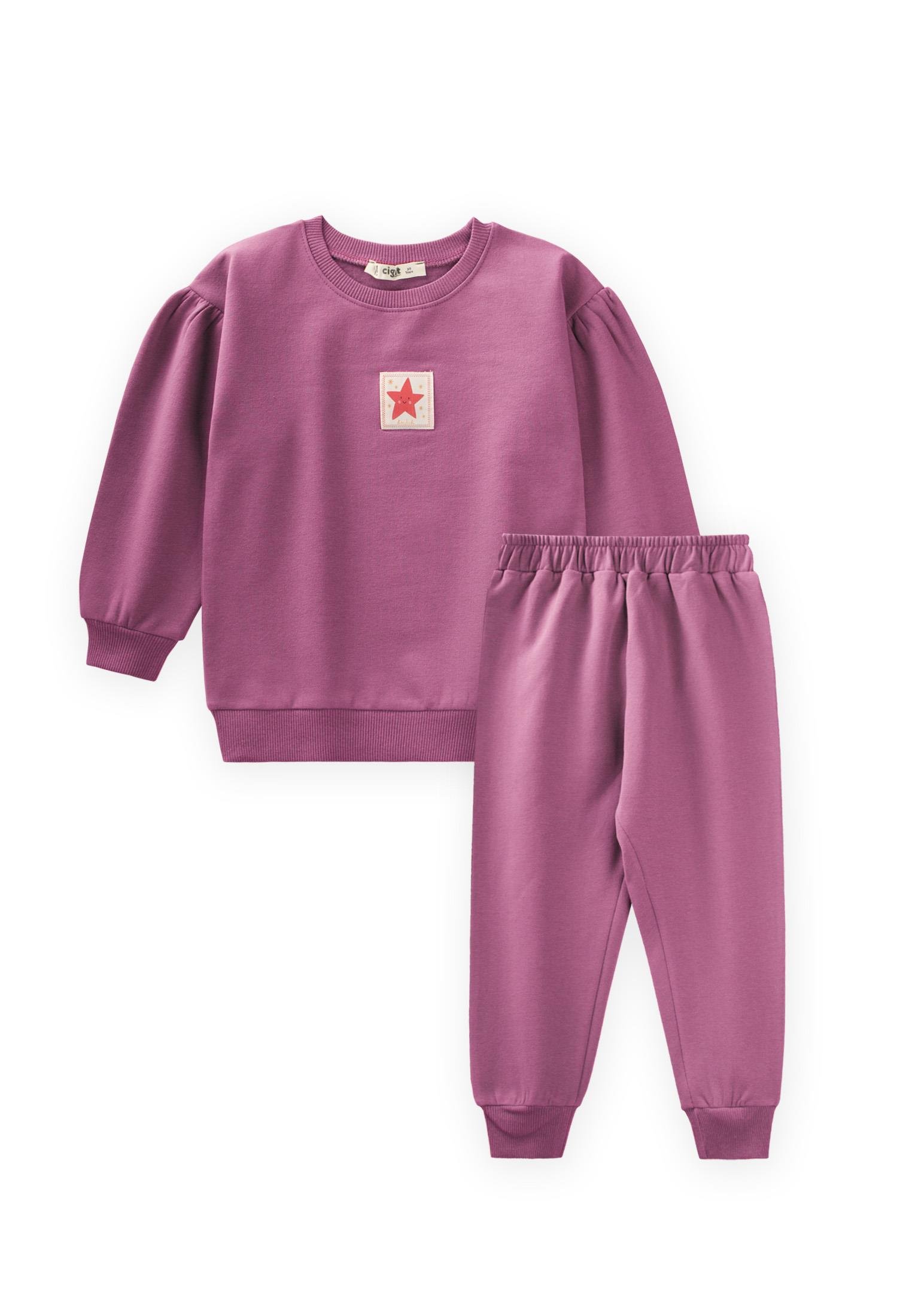 CigitEtiket Detaylı Sweatshırt Takım 1-7 Yaş FUŞYA