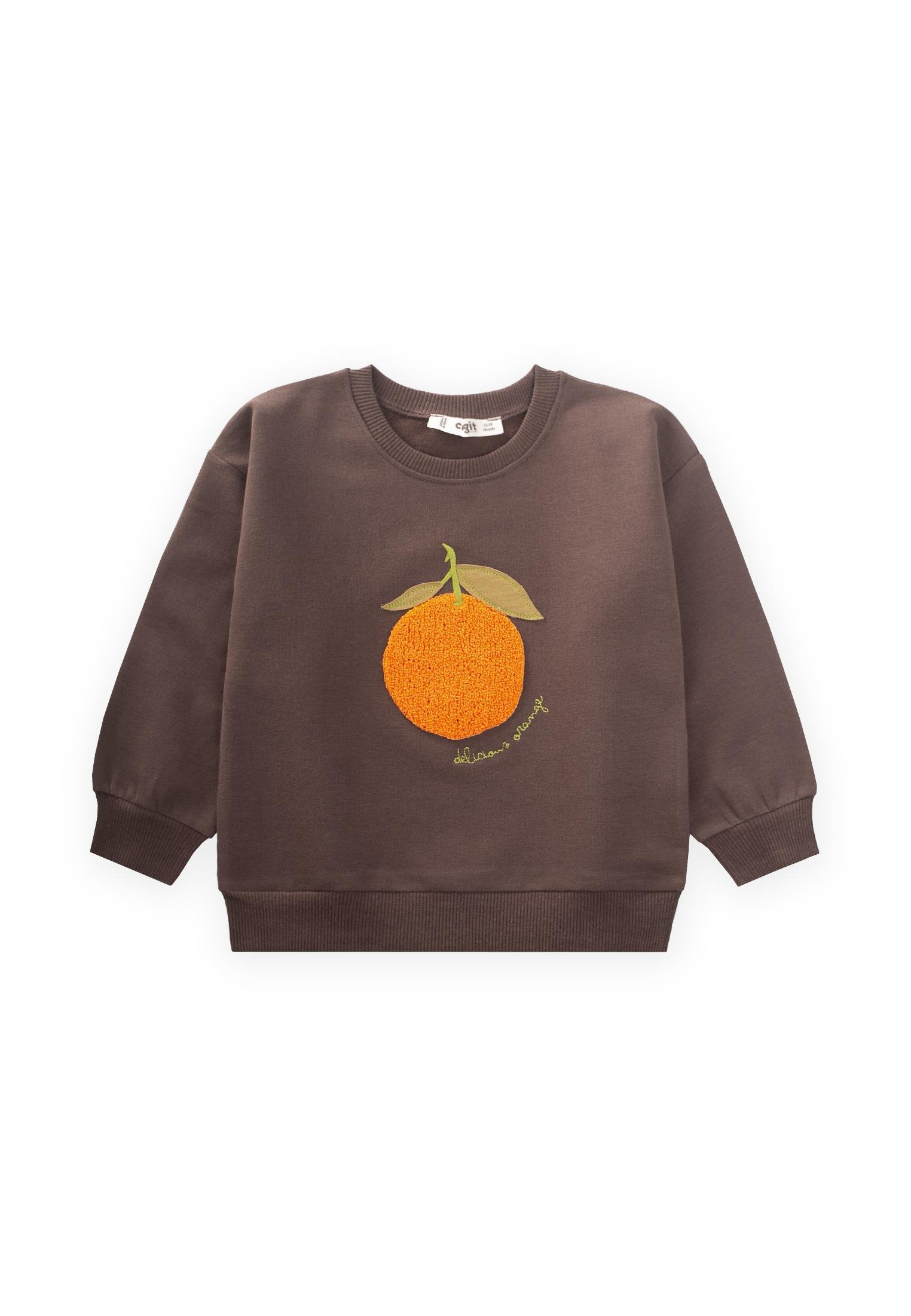 CigitSüzene Nakışlı Sweatshirt 1-7 Yaş KAHVE