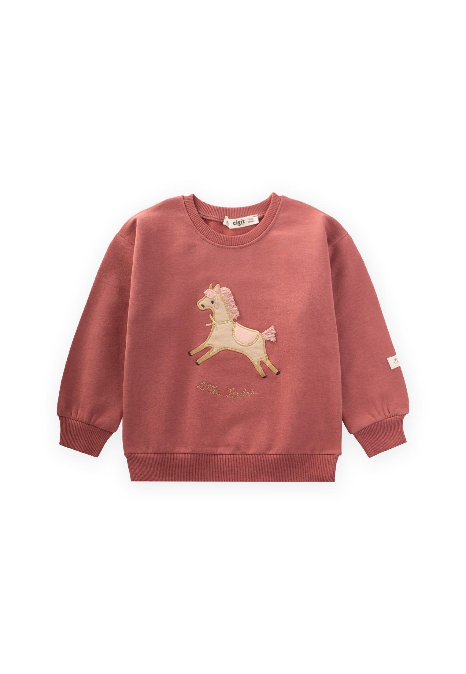 CigitAt Aplikeli Sweatshırt 1-6 Yaş GÜL KURUSU