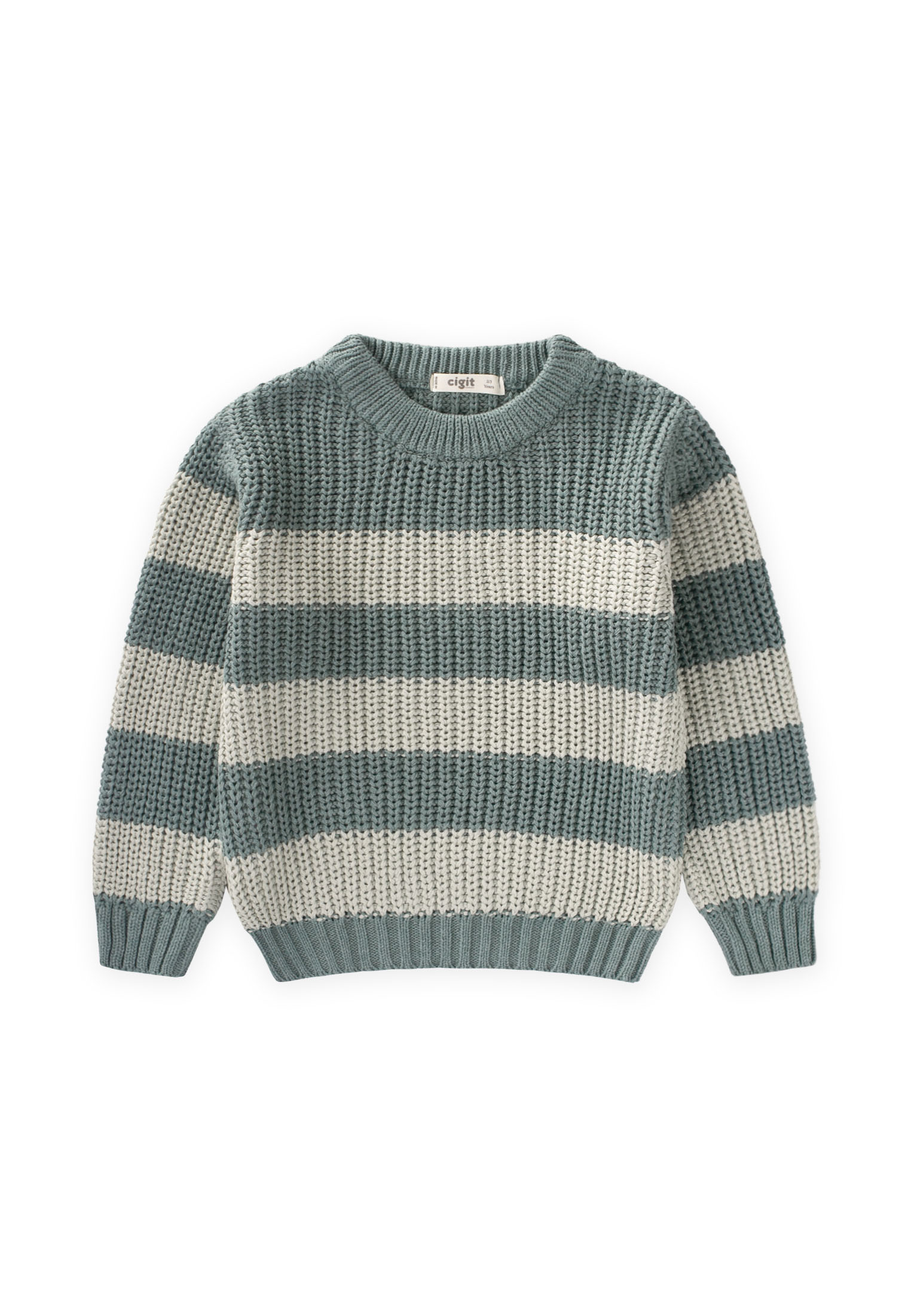 CigitSelanik Çizgili Triko Kazak 2-8 Yaş HAKİ YEŞİL