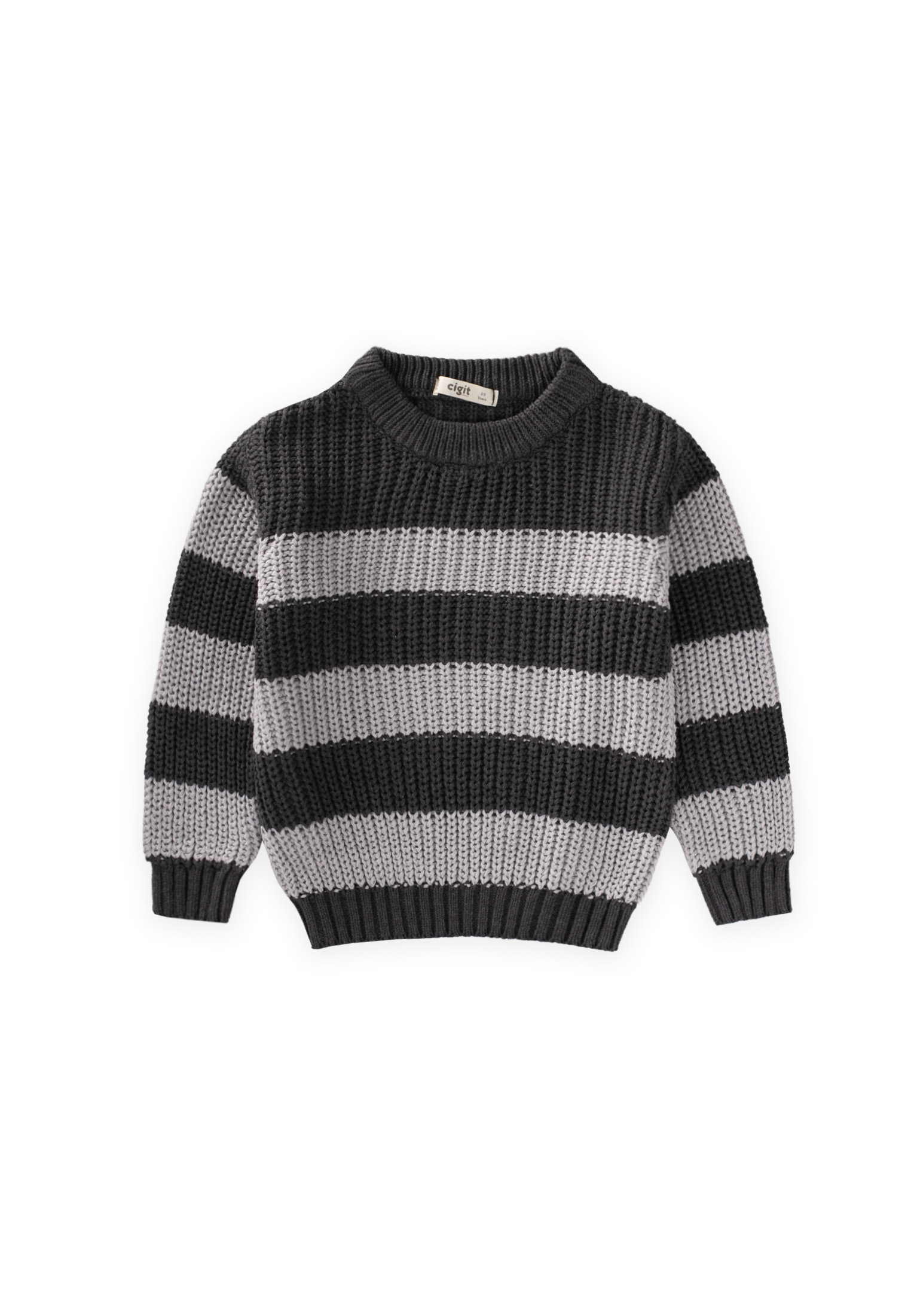 CigitSelanik Çizgili Triko Kazak 2-8 Yaş ANTRASİT