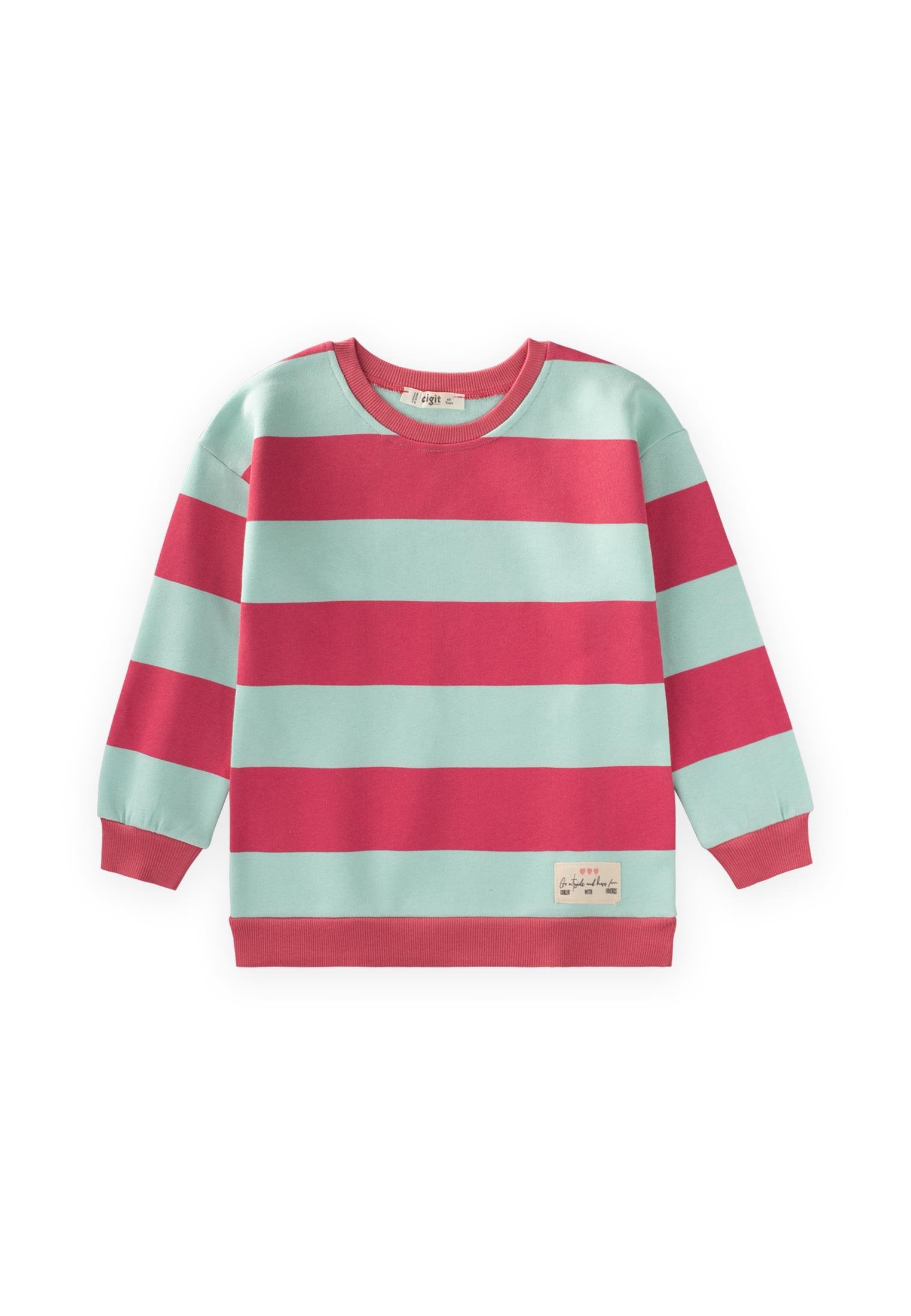 CigitSweatshırt 4-12 Yaş MİNT MERCAN ÇİZGİLİ