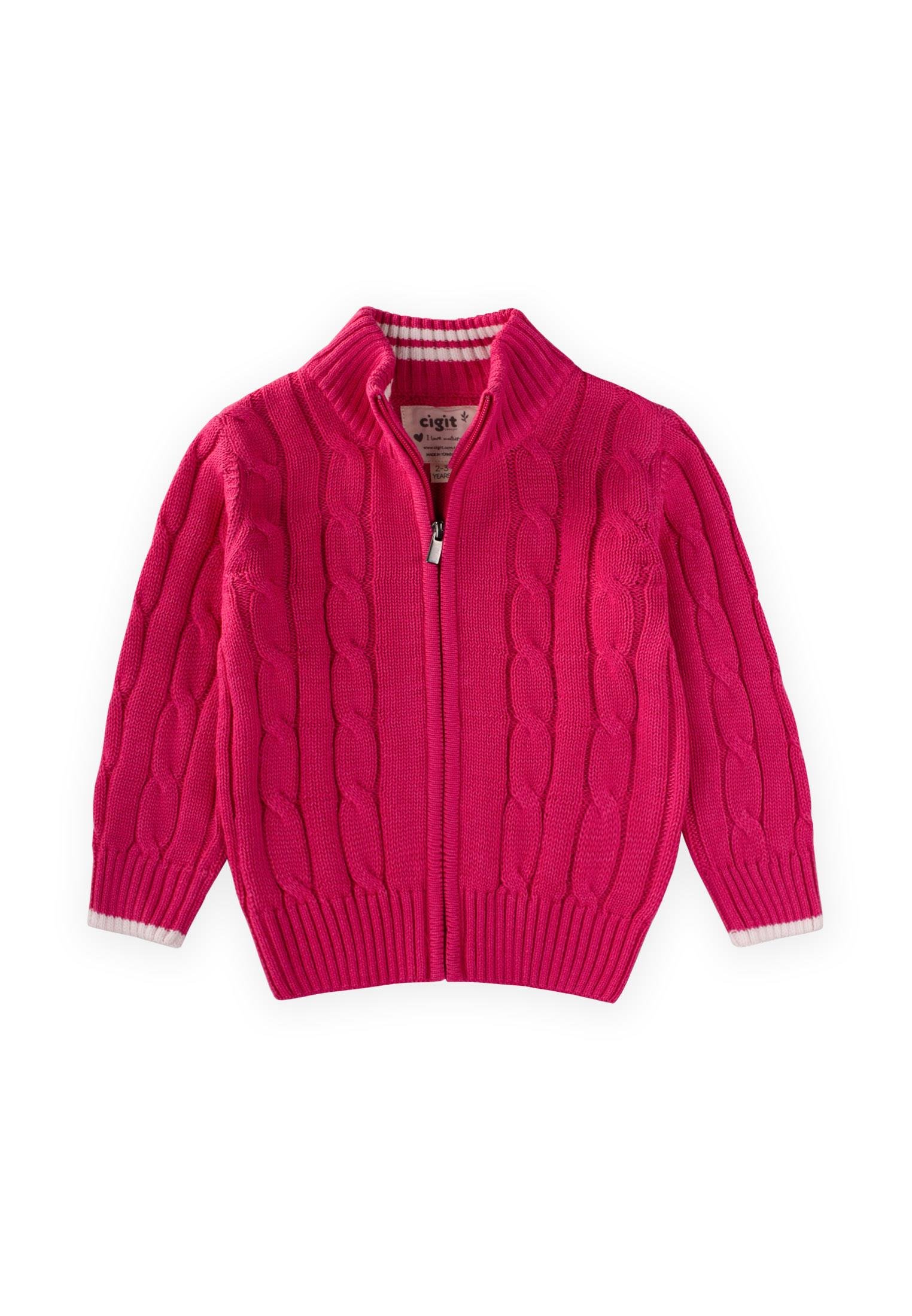 CigitSaç Örgü Triko Hırka 2-11 Yaş FUŞYA