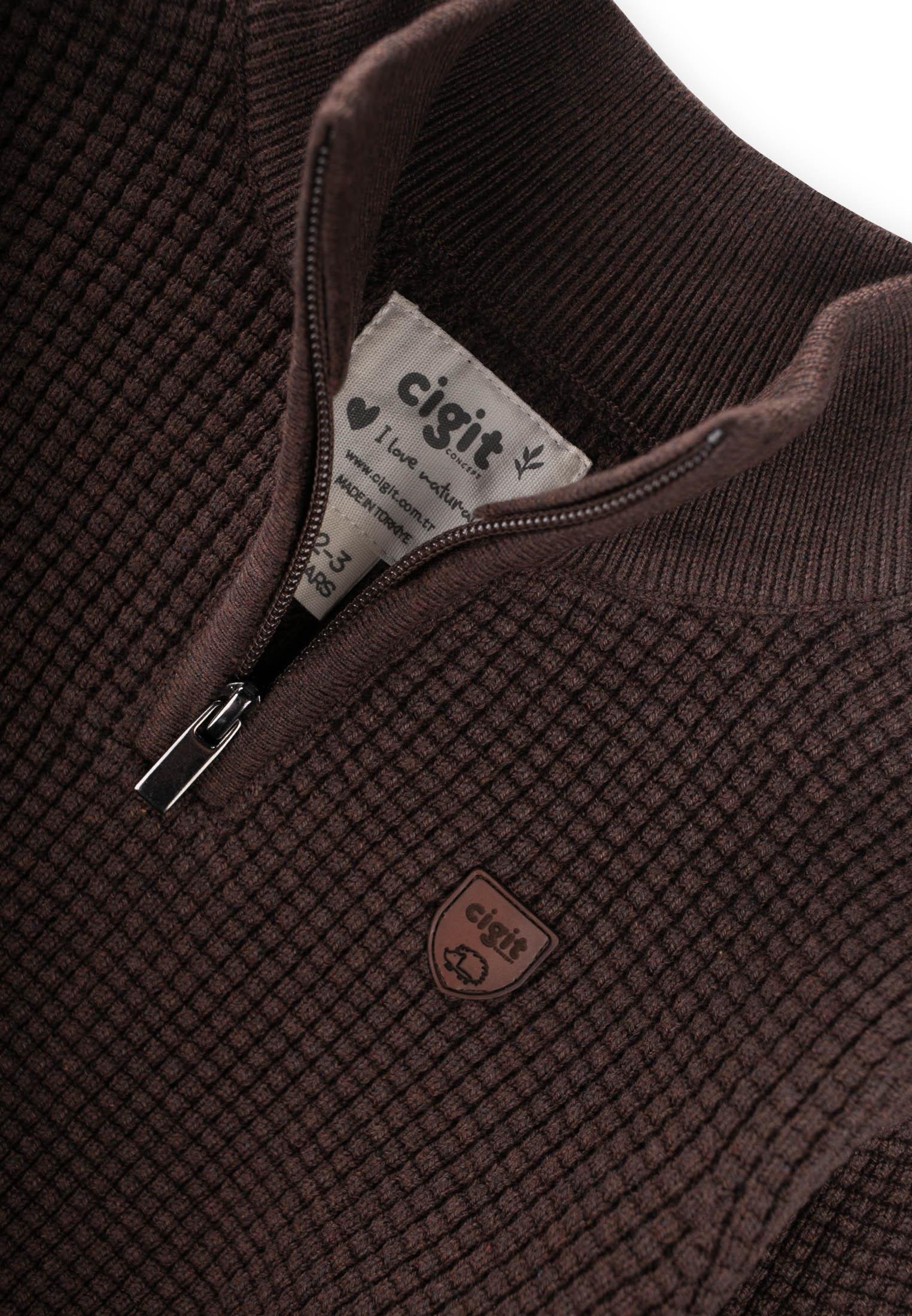 CigitSelanik Triko Fermuarlı Kazk 2-11 Yaş KAHVE