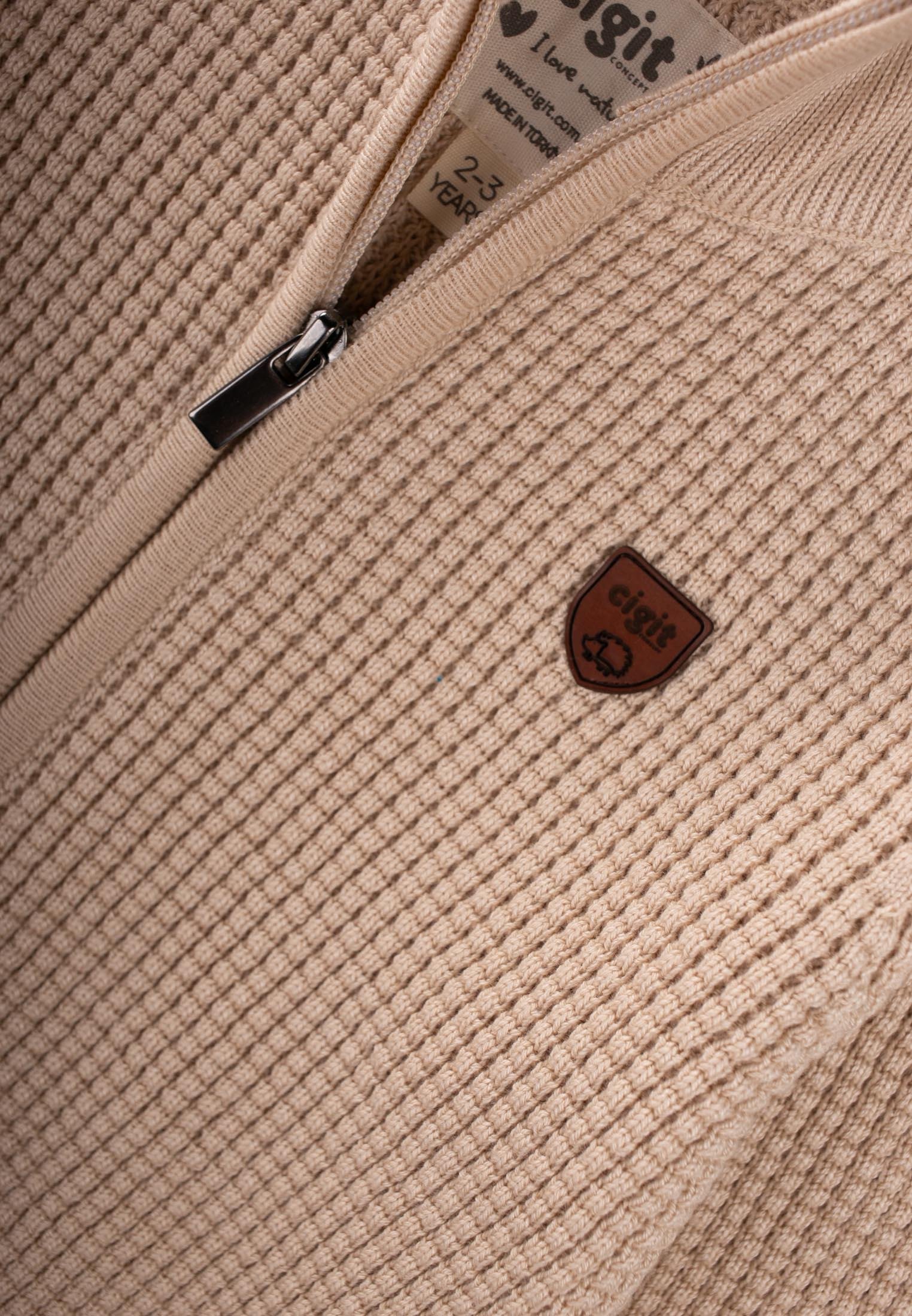 CigitSelanik Fermuarlı Triko Hırka 2-11 Yaş BEJ