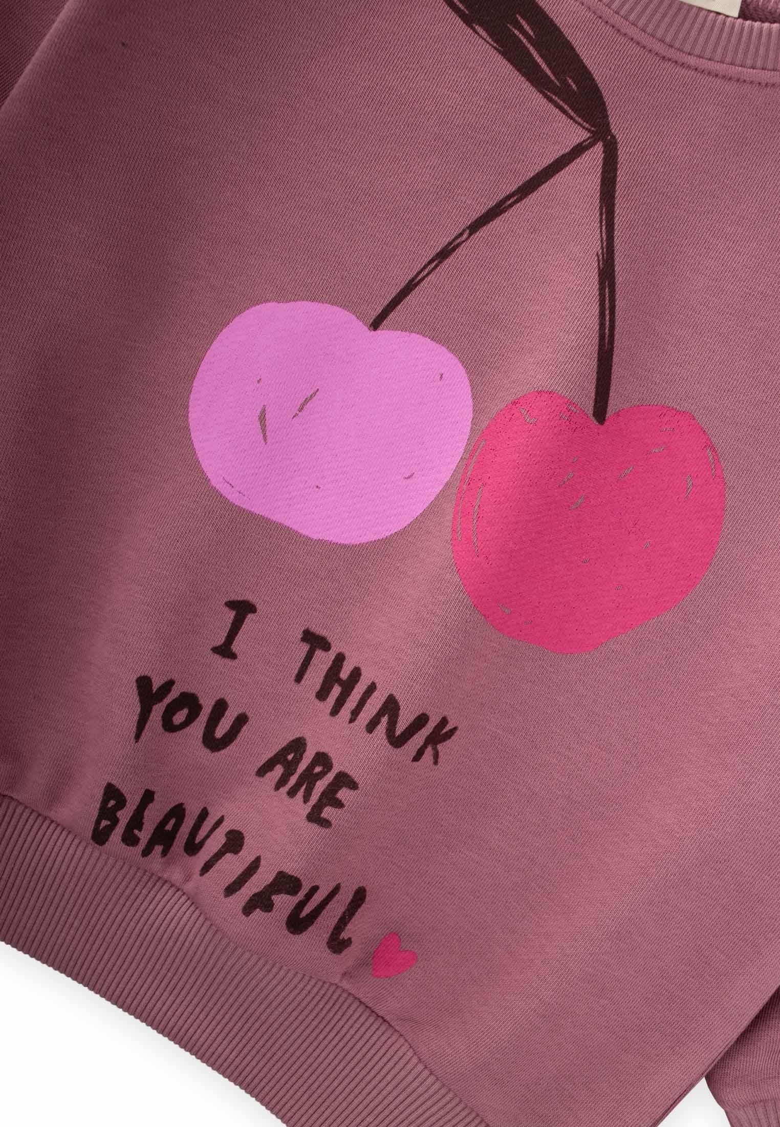 CigitKiraz Baskılı Sweatshırt Takım 2-10 Yaş GÜL KURUSU