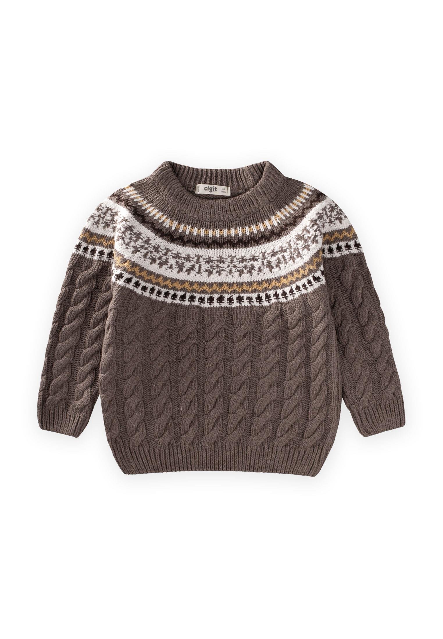 CigitDesenli Triko Kazak 2-8 Yaş VİZON