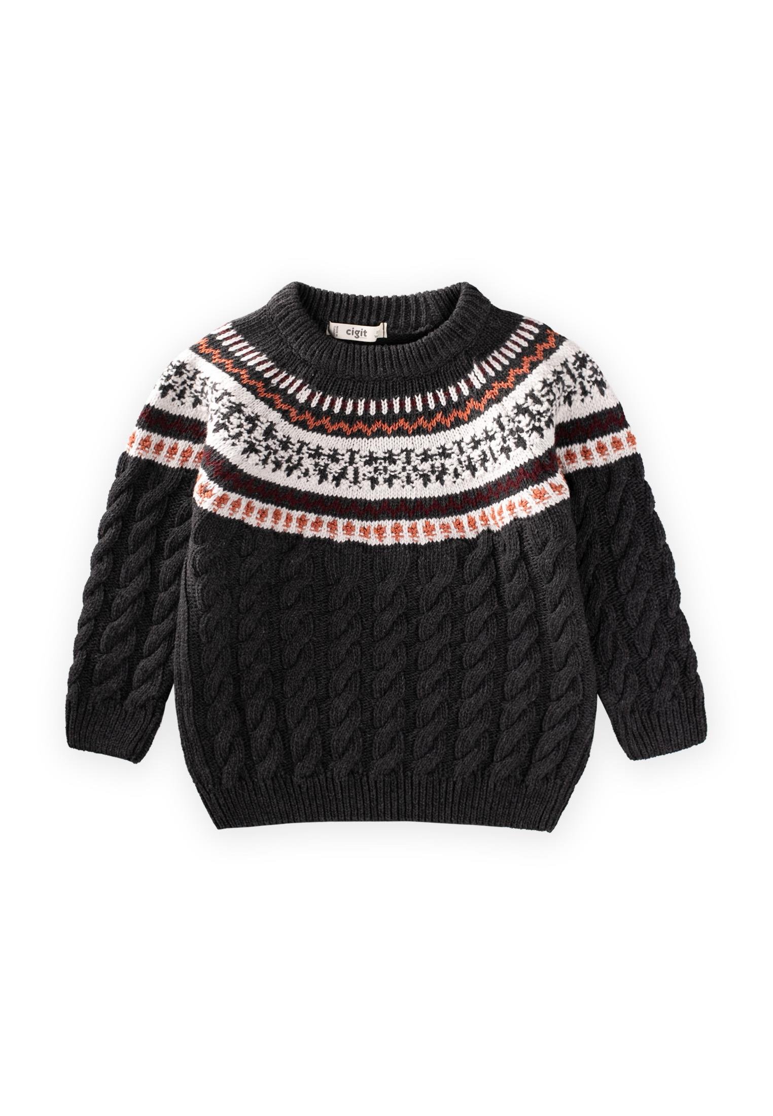 CigitDesenli Triko Kazak 2-8 Yaş ANTRASİT