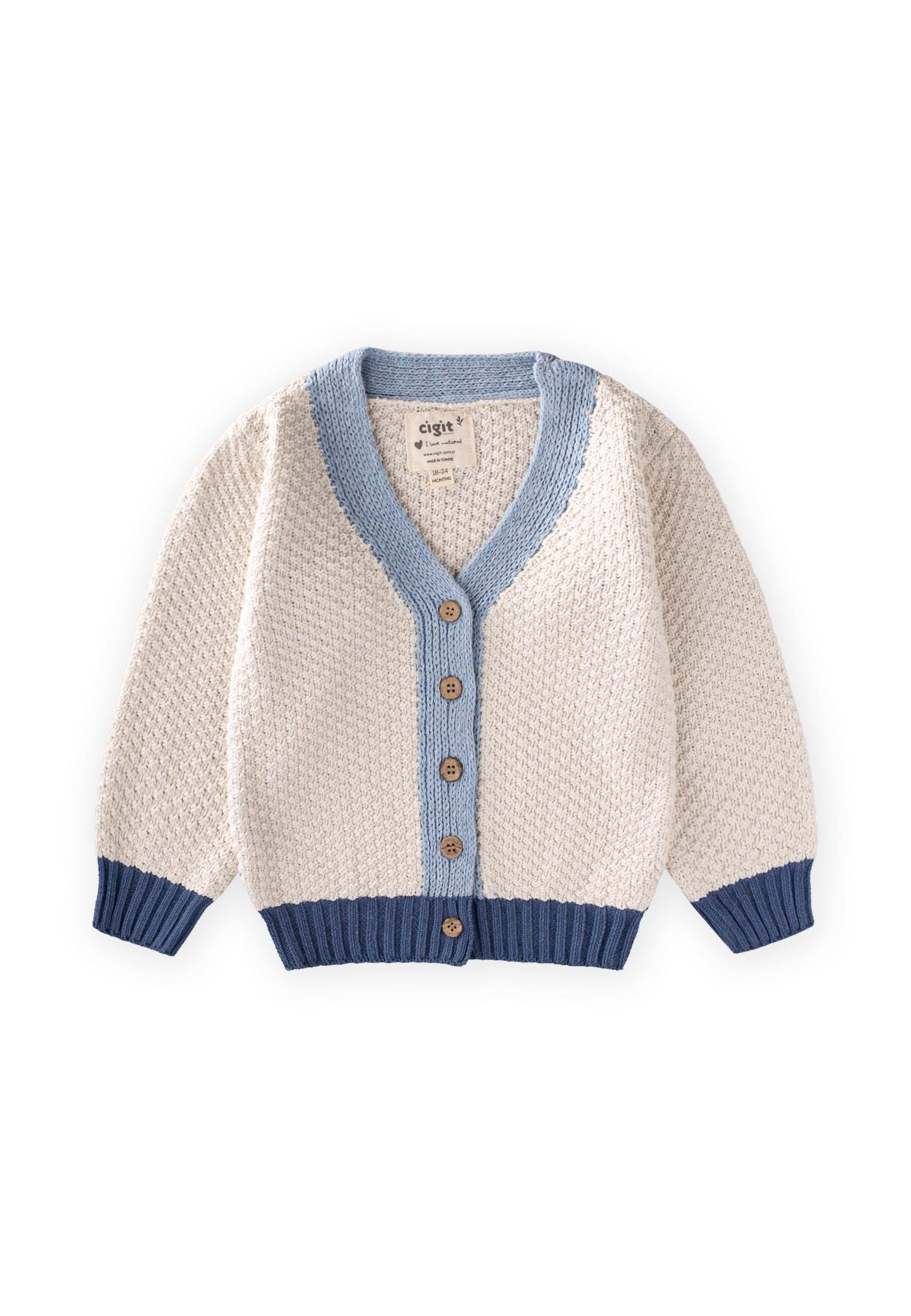 CigitTriko Düğmeli Hırka 2-8 Yaş NATUREL MAVİ