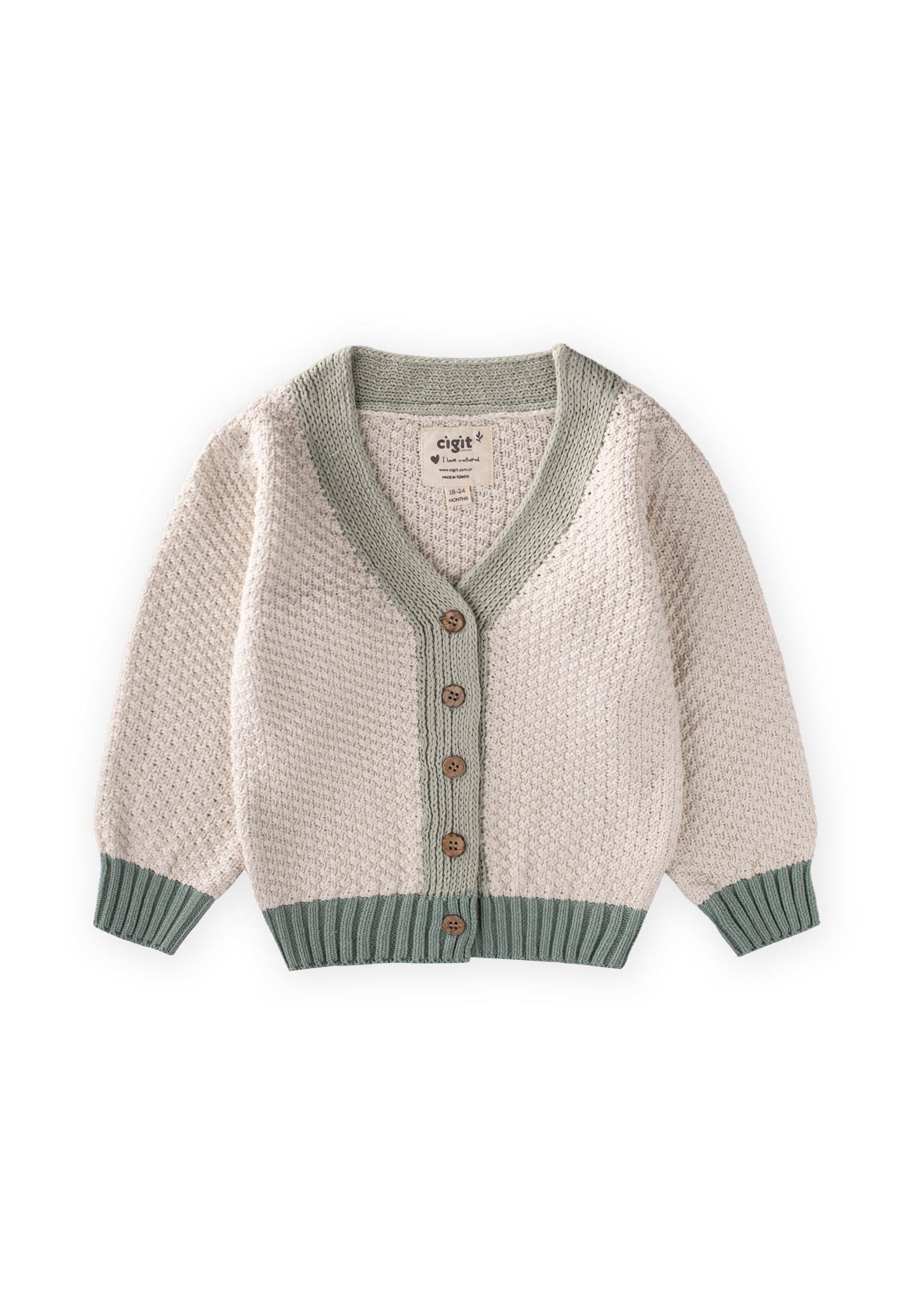 CigitTriko Düğmeli Hırka 2-8 Yaş NATUREL YEŞİL