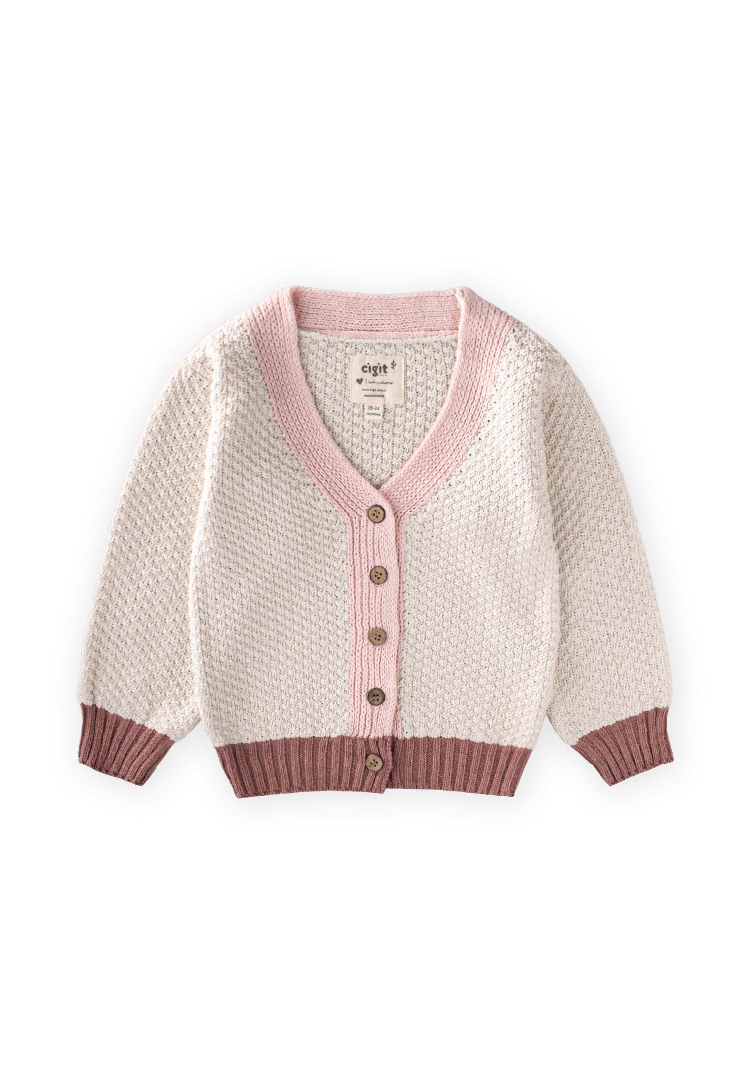 CigitTriko Düğmeli Hırka 2-8 Yaş NATUREL PEMBE