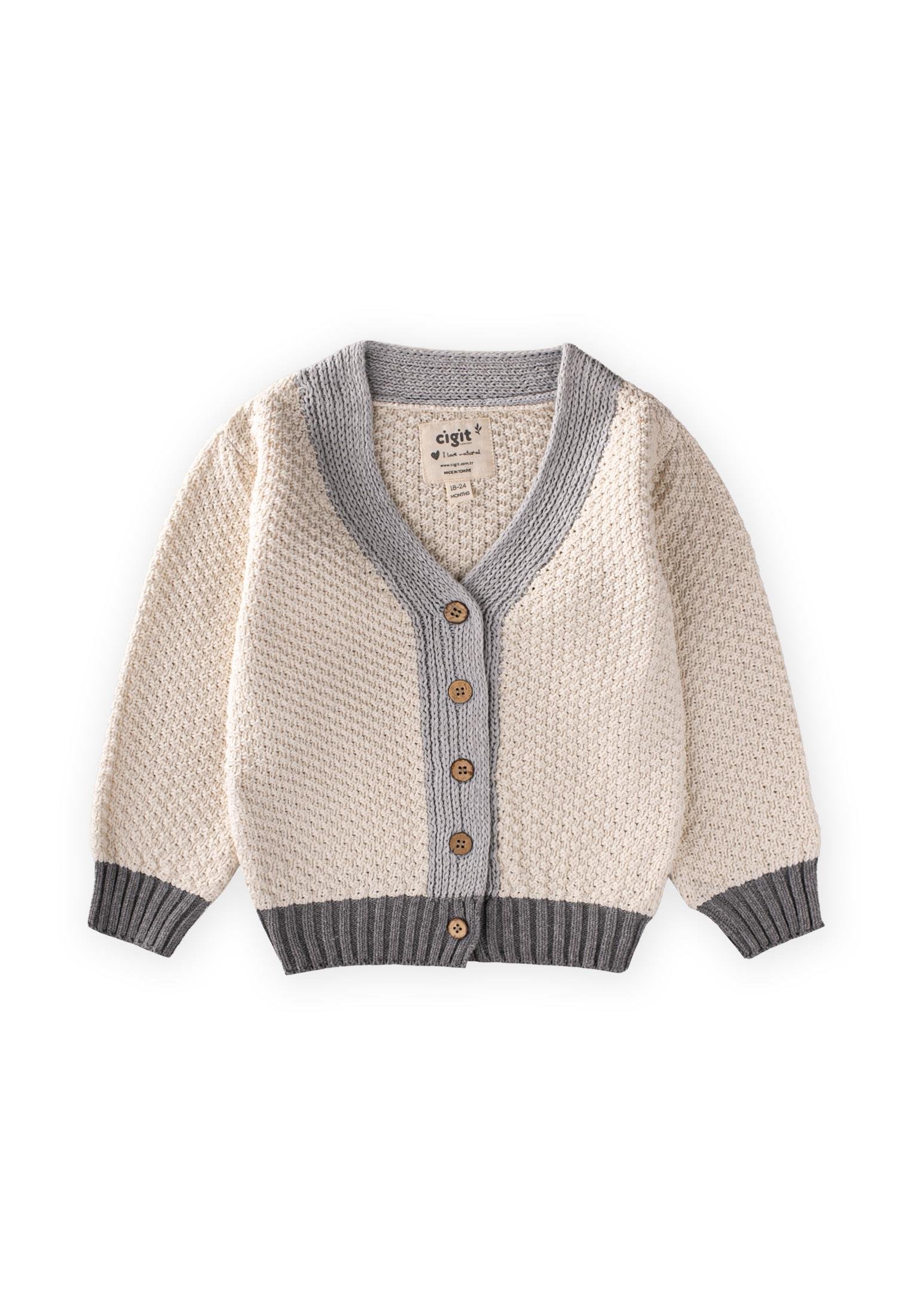CigitTriko Düğmeli Hırka 2-8 Yaş NATUREL GRİ