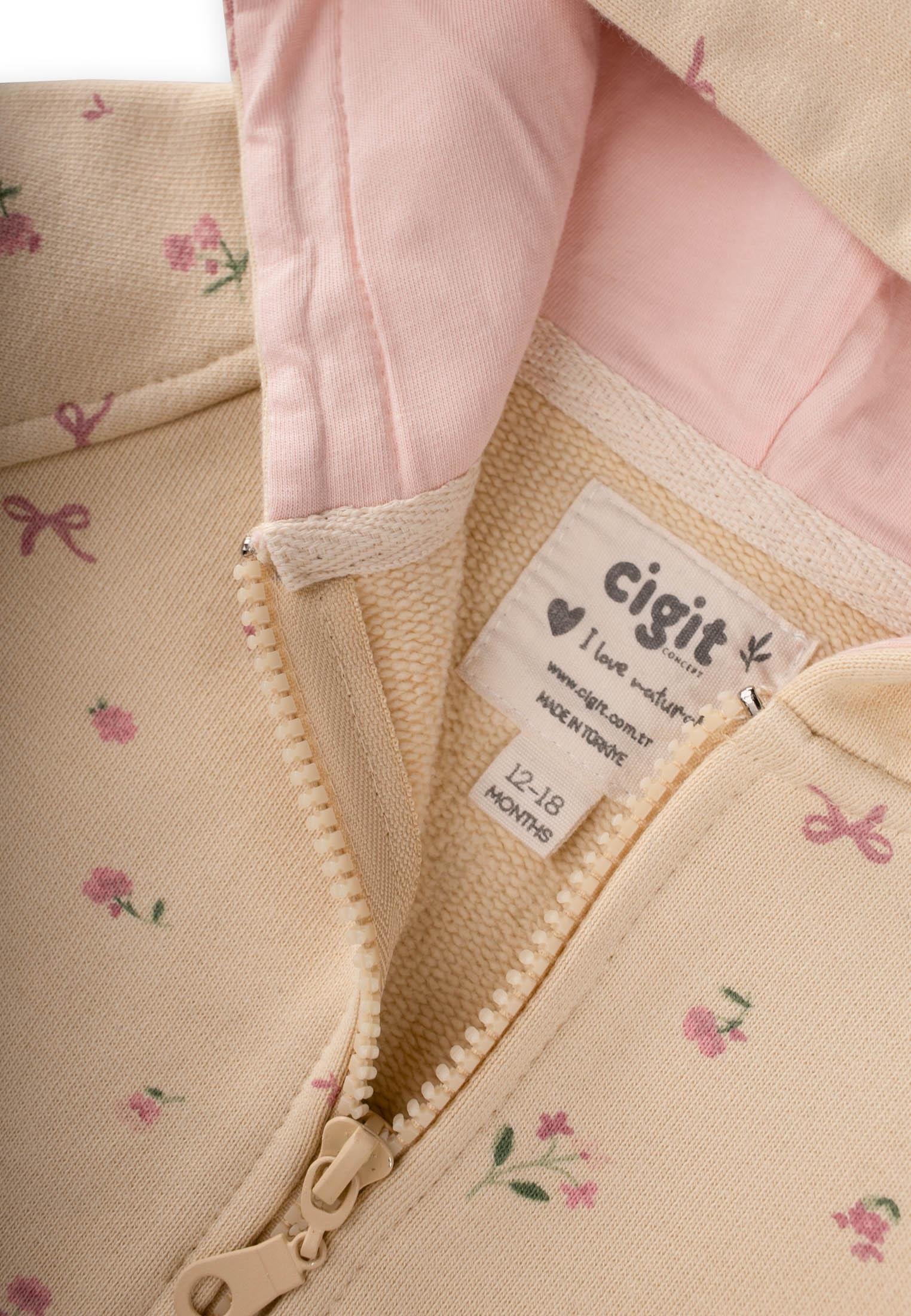 CigitAğır Kumaş Desenli Kapşonlu Hırka 1-8 Yaş SOFT SARI