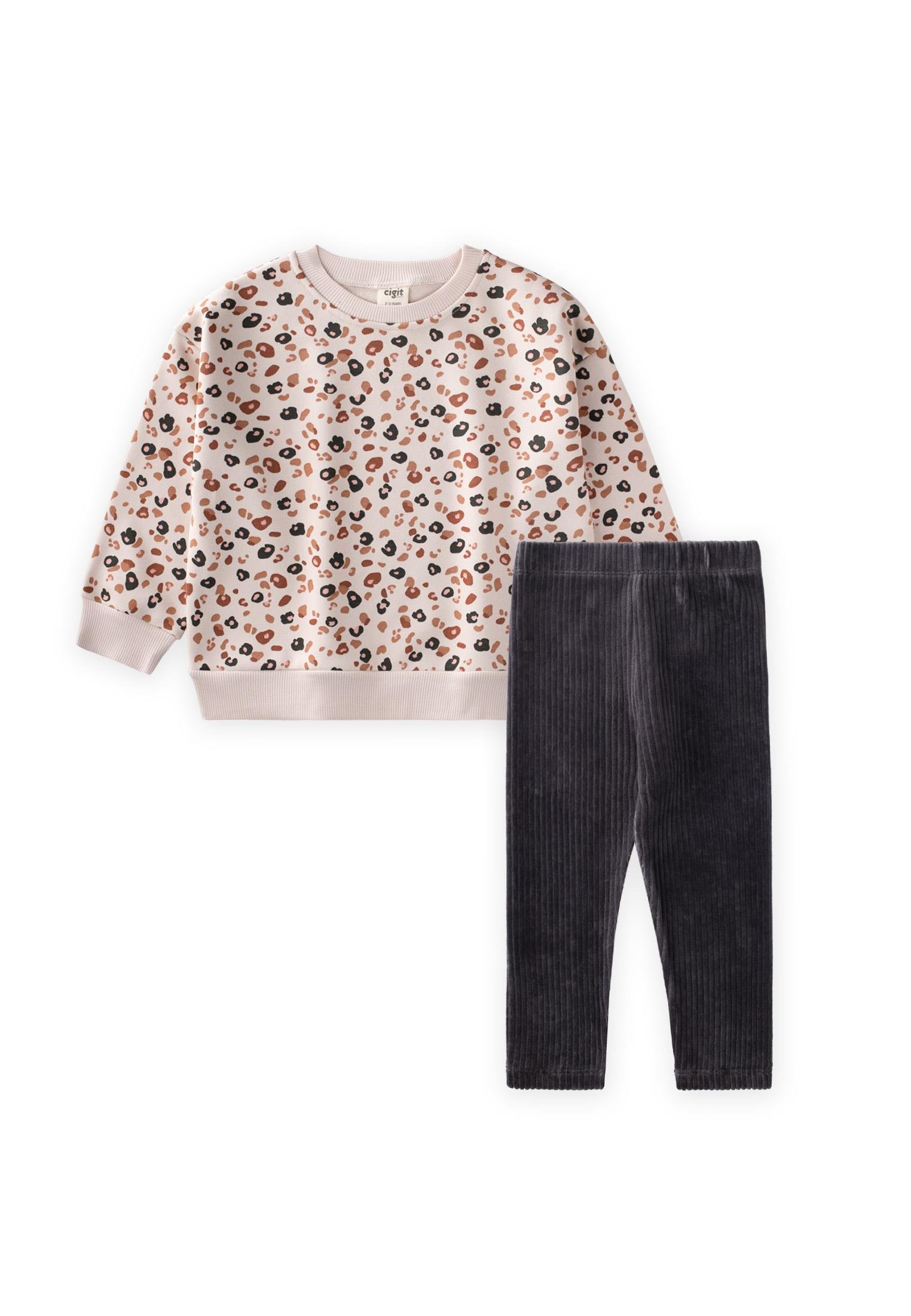 CigitKadife Taytlı Sweatshırt Takım 2-10 Yaş TAŞ